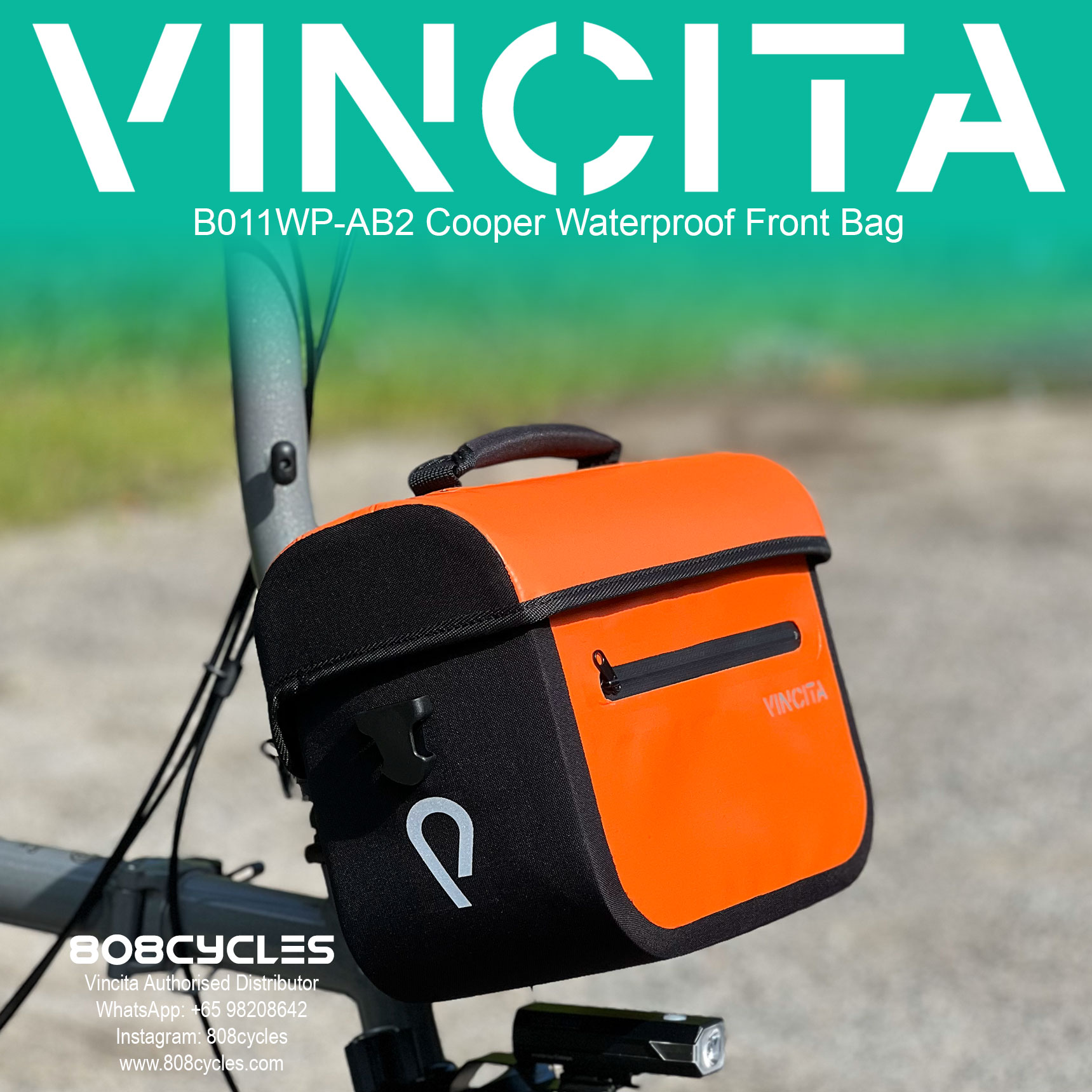 Vincita B011WP-AB2 Cooper 5.4L Waterproof Front Bag for Brompton - Image 31