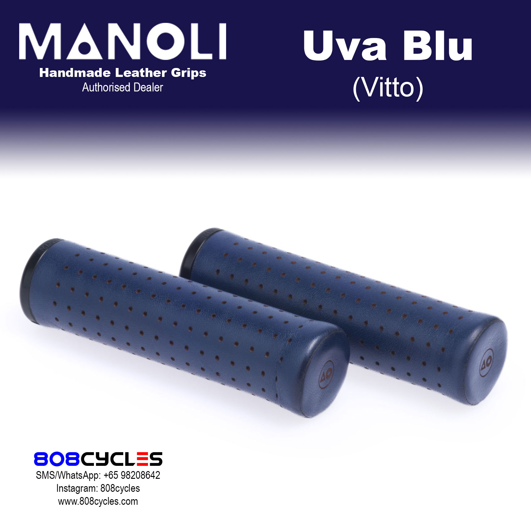 Manoli Vitto Uva Blu Leather Grips for Brompton - Image 2