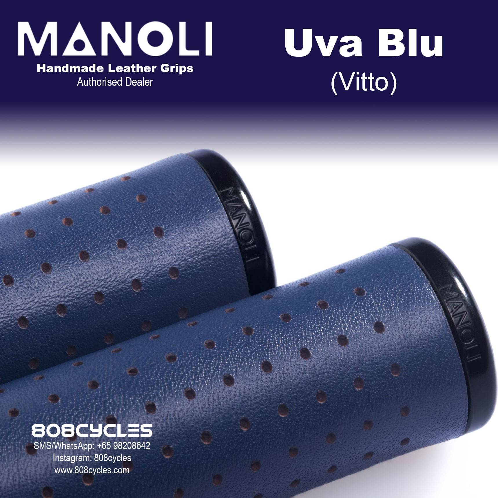 Manoli Vitto Uva Blu Leather Grips for Brompton - Image 3