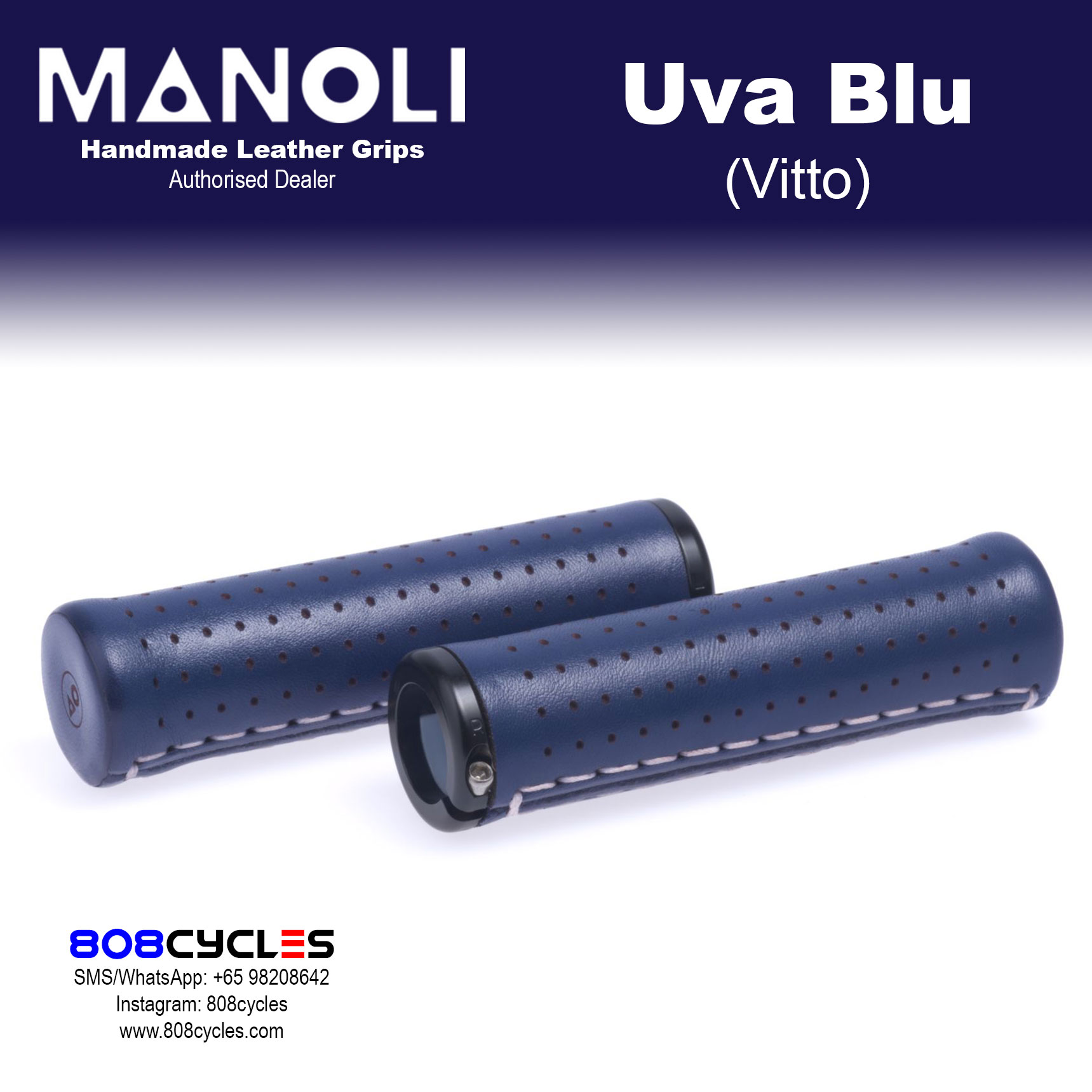 Manoli Vitto Uva Blu Leather Grips for Brompton - Image 4