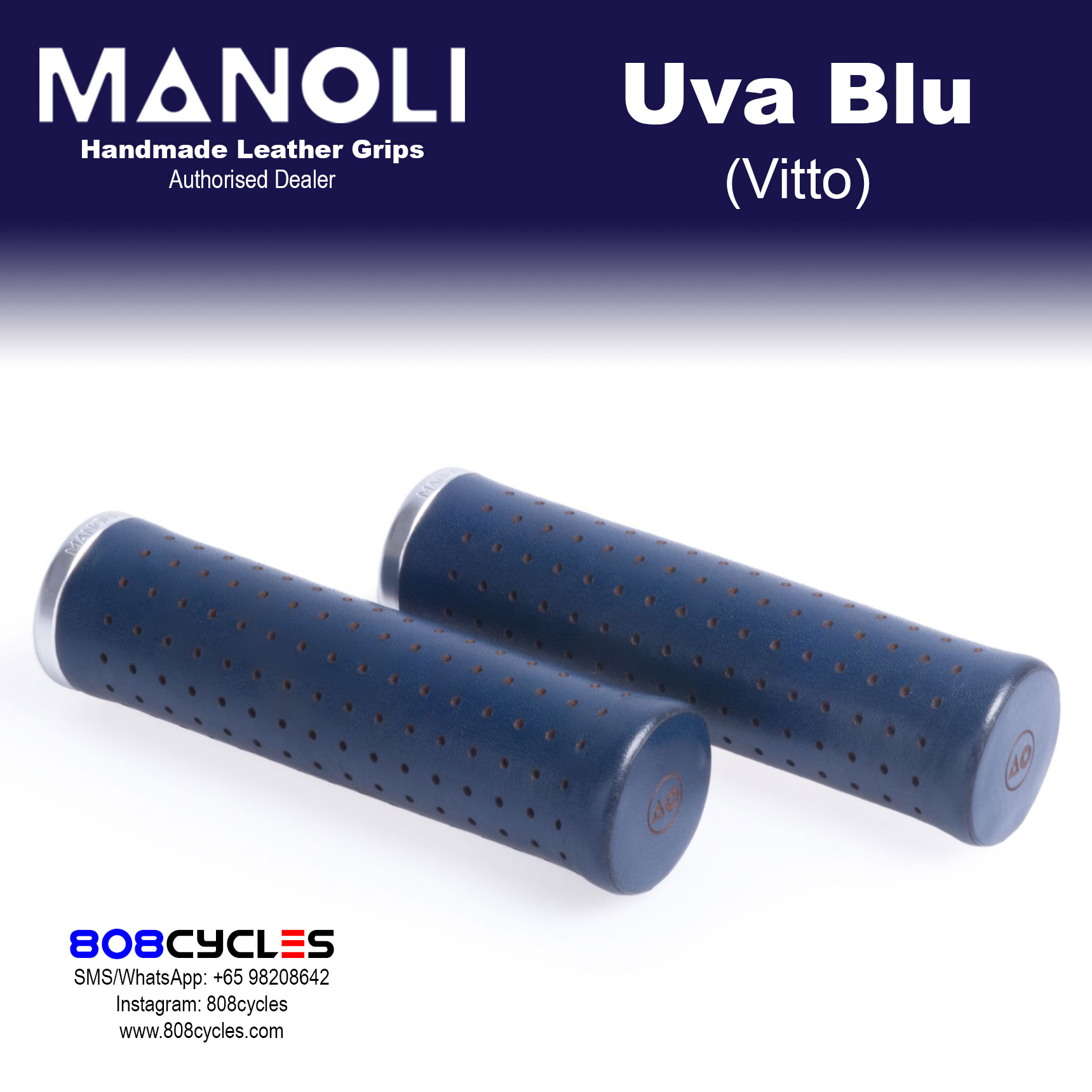 Manoli Vitto Uva Blu leather grips for Brompton bicycle