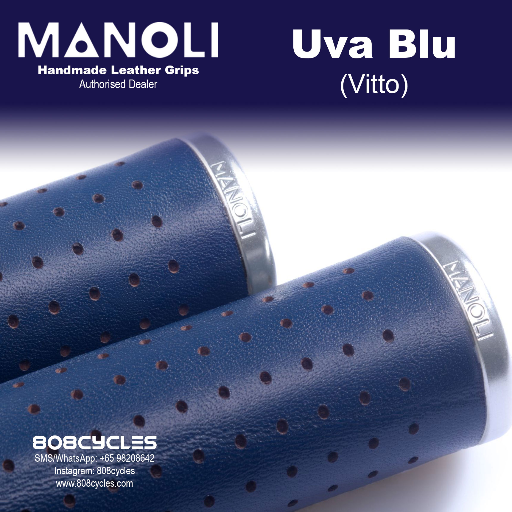 Manoli Vitto Uva Blu Leather Grips for Brompton - Image 5