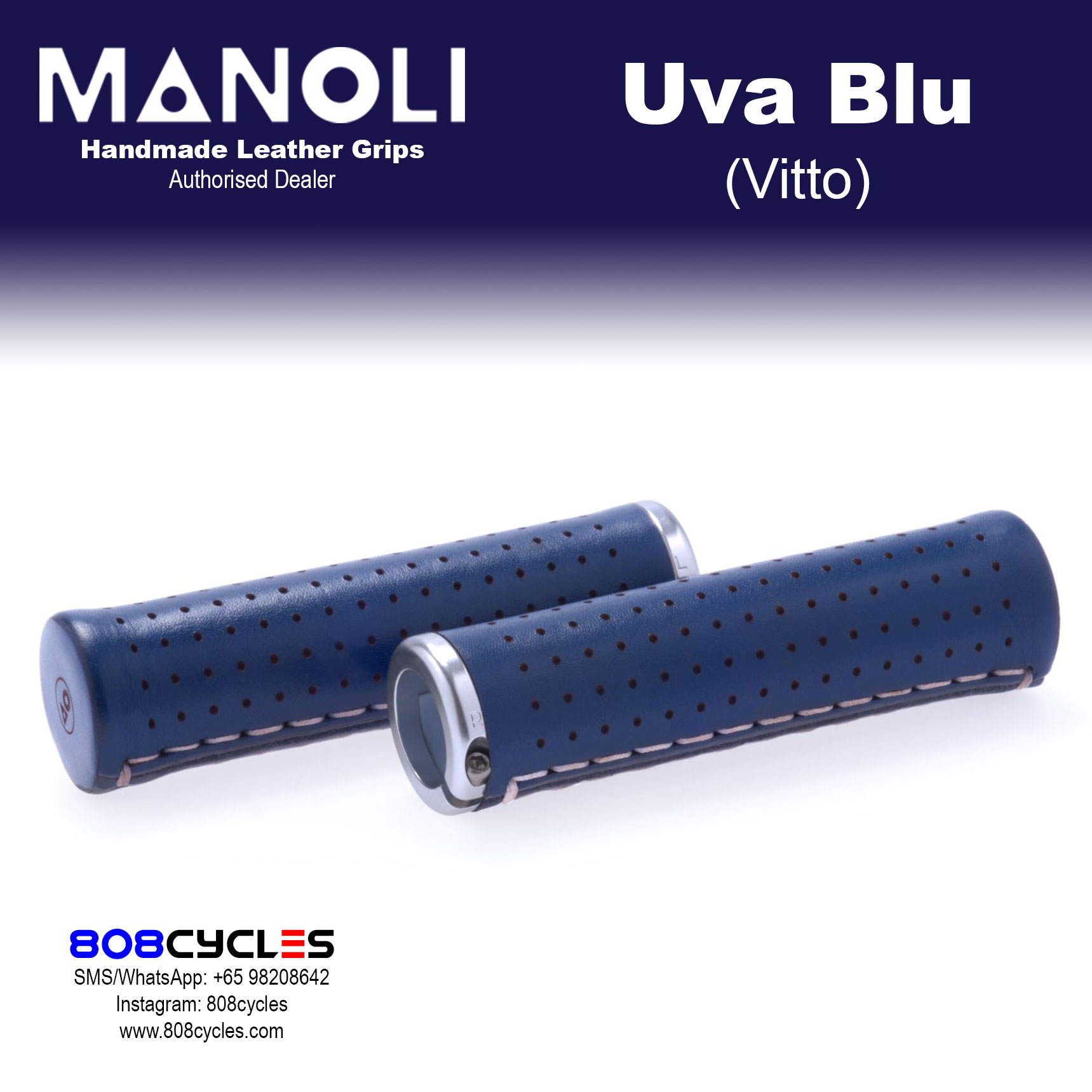 Manoli Vitto Uva Blu Leather Grips for Brompton - Image 6