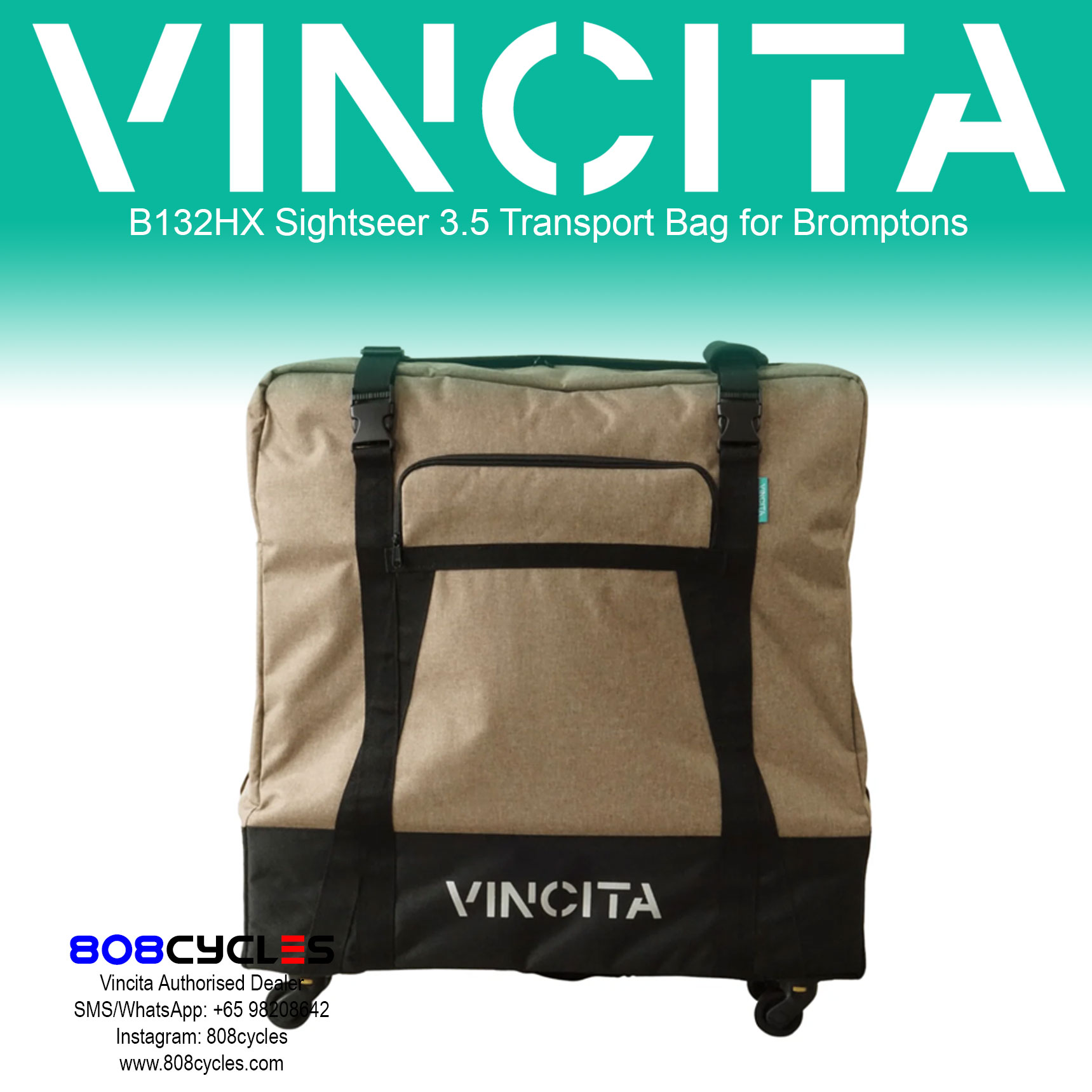 Vincita B132HX Sightseer 3.5 Wheeled Transport Bag for Brompton - Image 2