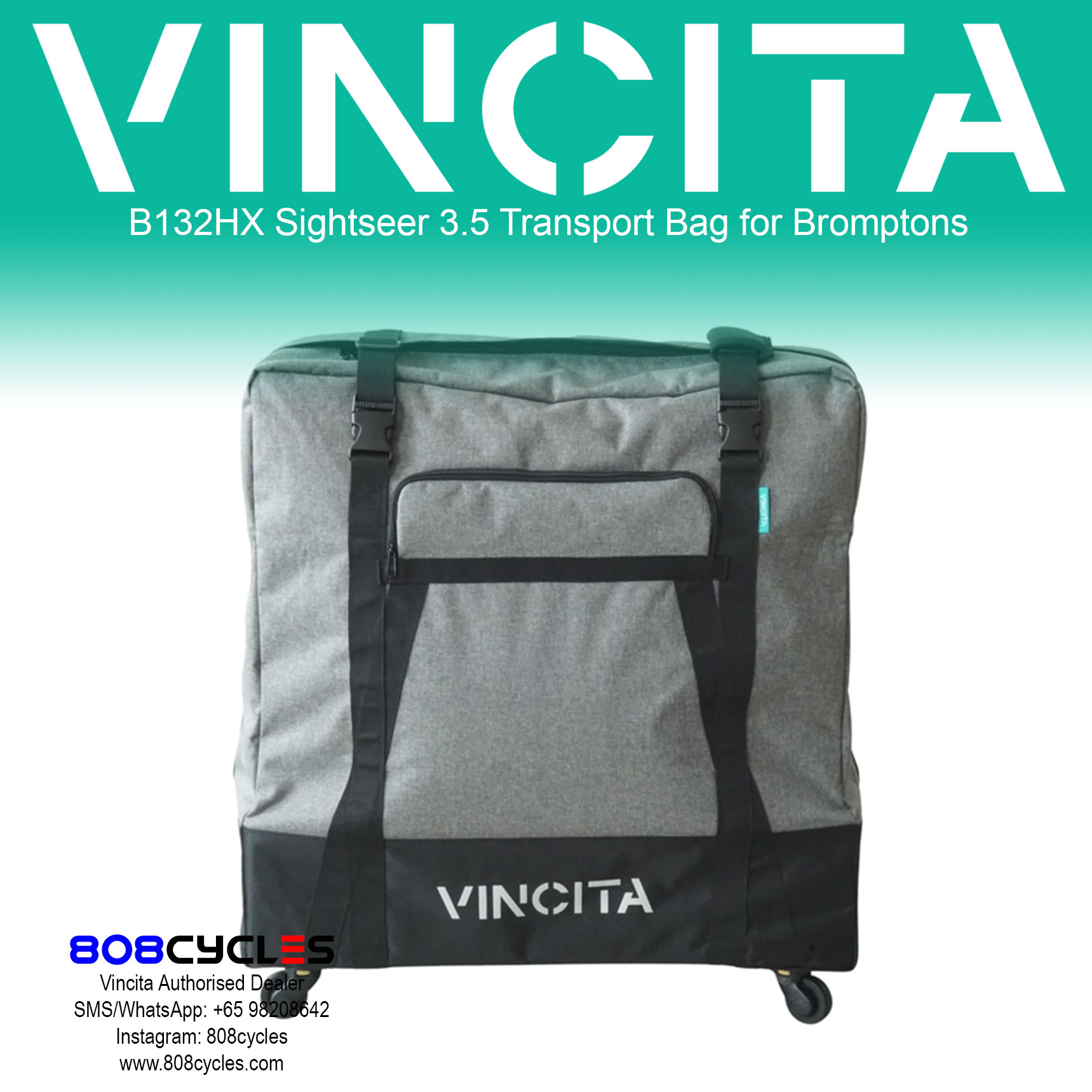 Vincita B132HX Sightseer 3.5 Wheeled Transport Bag for Brompton - Image 3