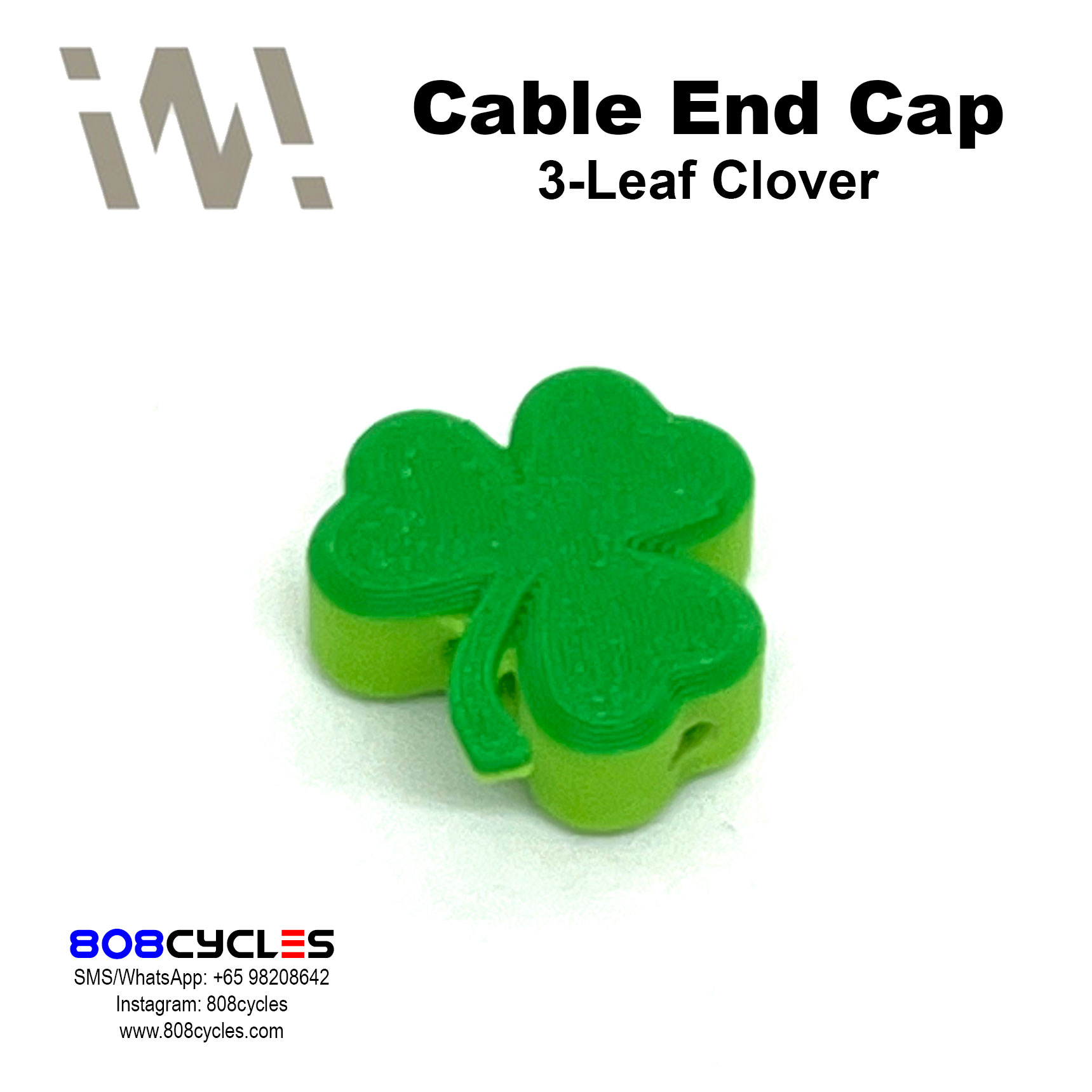 WhamDesign Cable End Cap - Green 3-Leaf Clover - Image 2