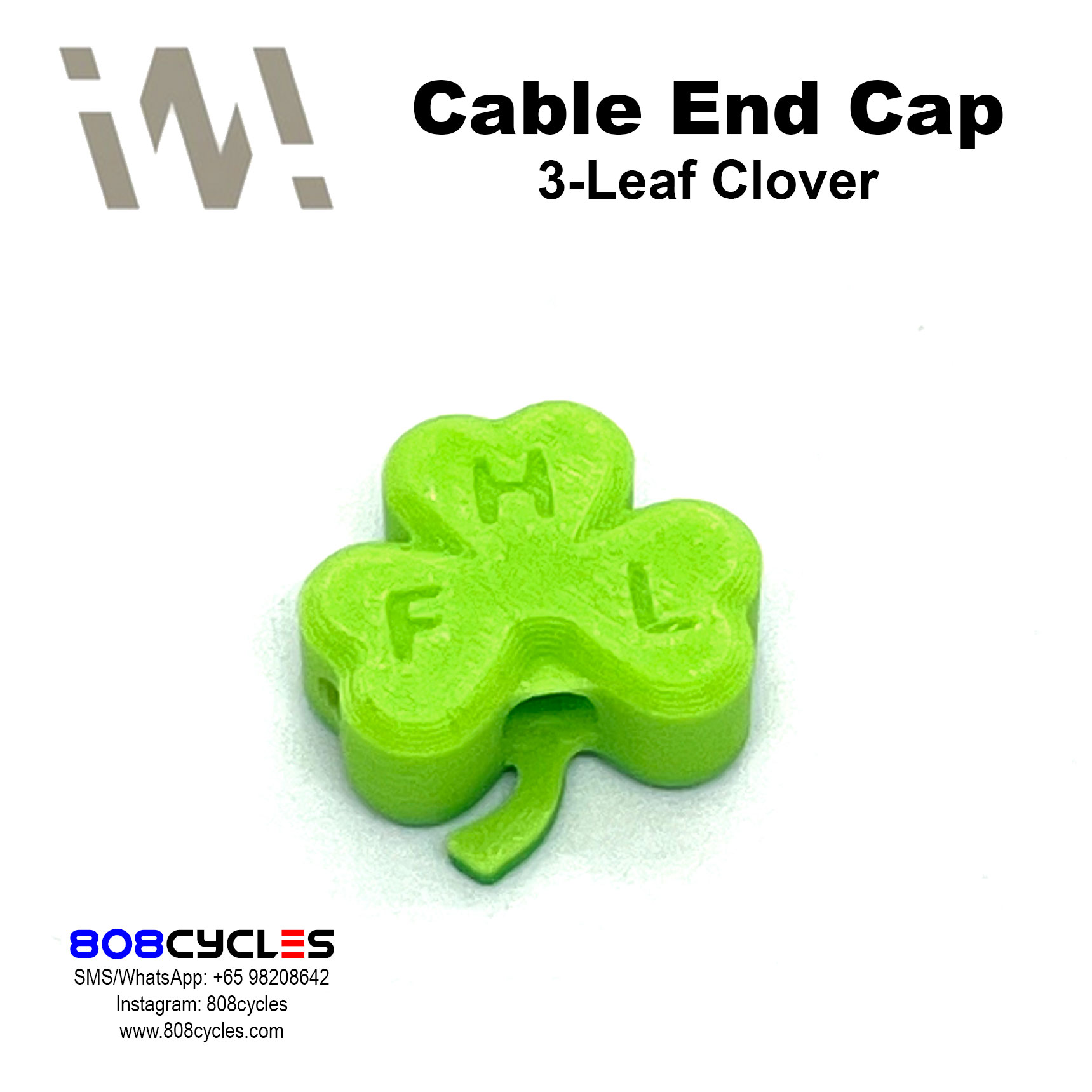 WhamDesign Cable End Cap - Green 3-Leaf Clover - Image 3