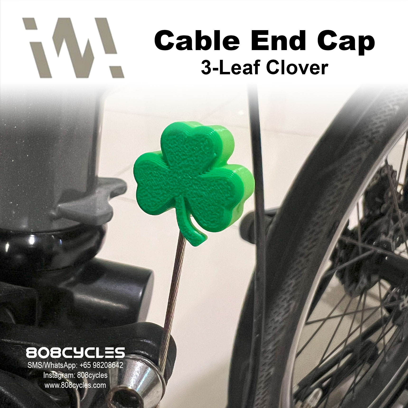 WhamDesign Cable End Cap - Green 3-Leaf Clover