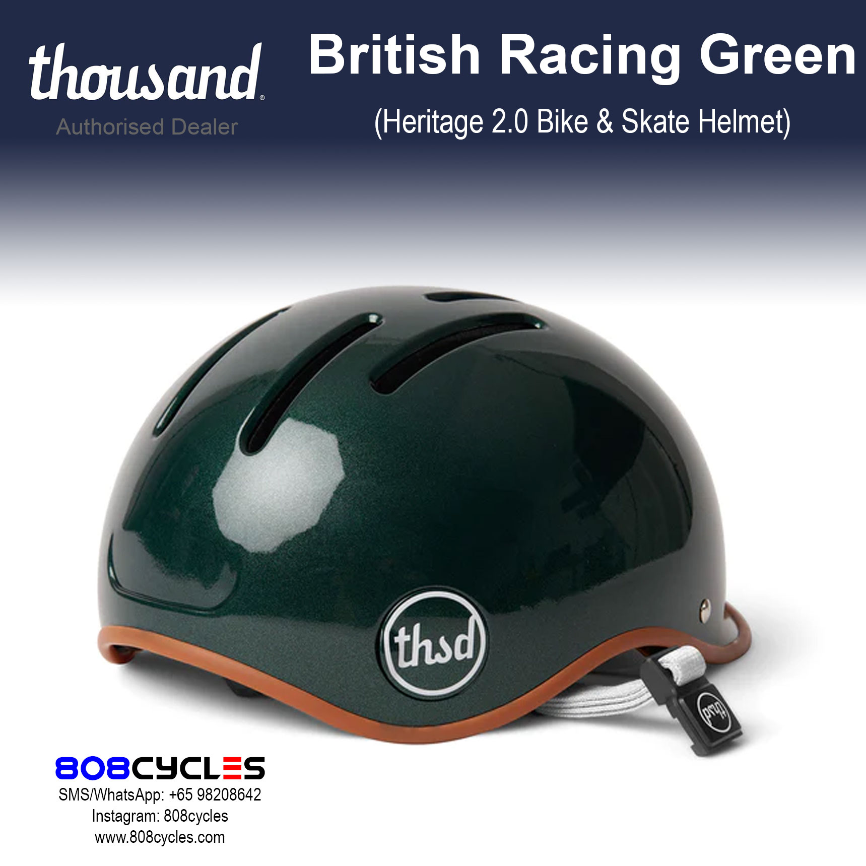 Thousand Heritage 2.0 Bike & Skate Helmet - British Racing Green - Image 7