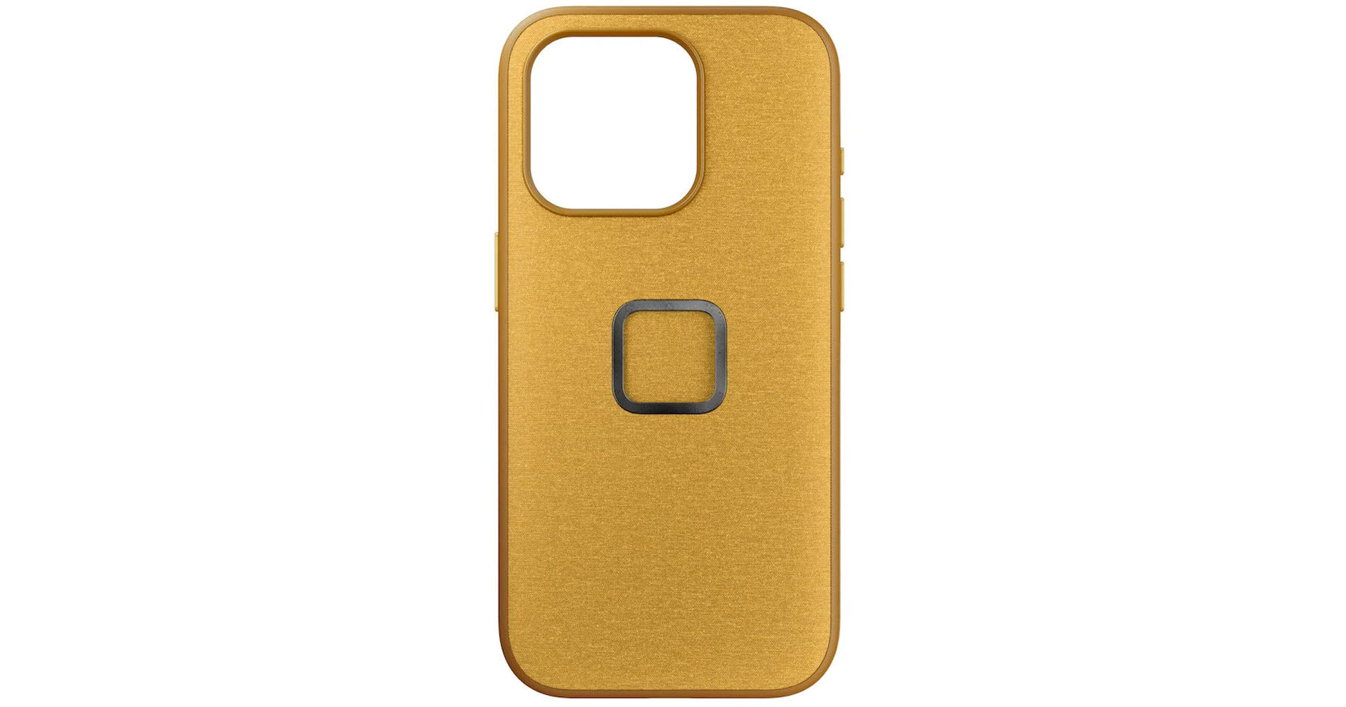 Peak Design Everyday Fabric Case V2 for iPhone 15 Pro Max in Sun, rear view with SlimLink mount