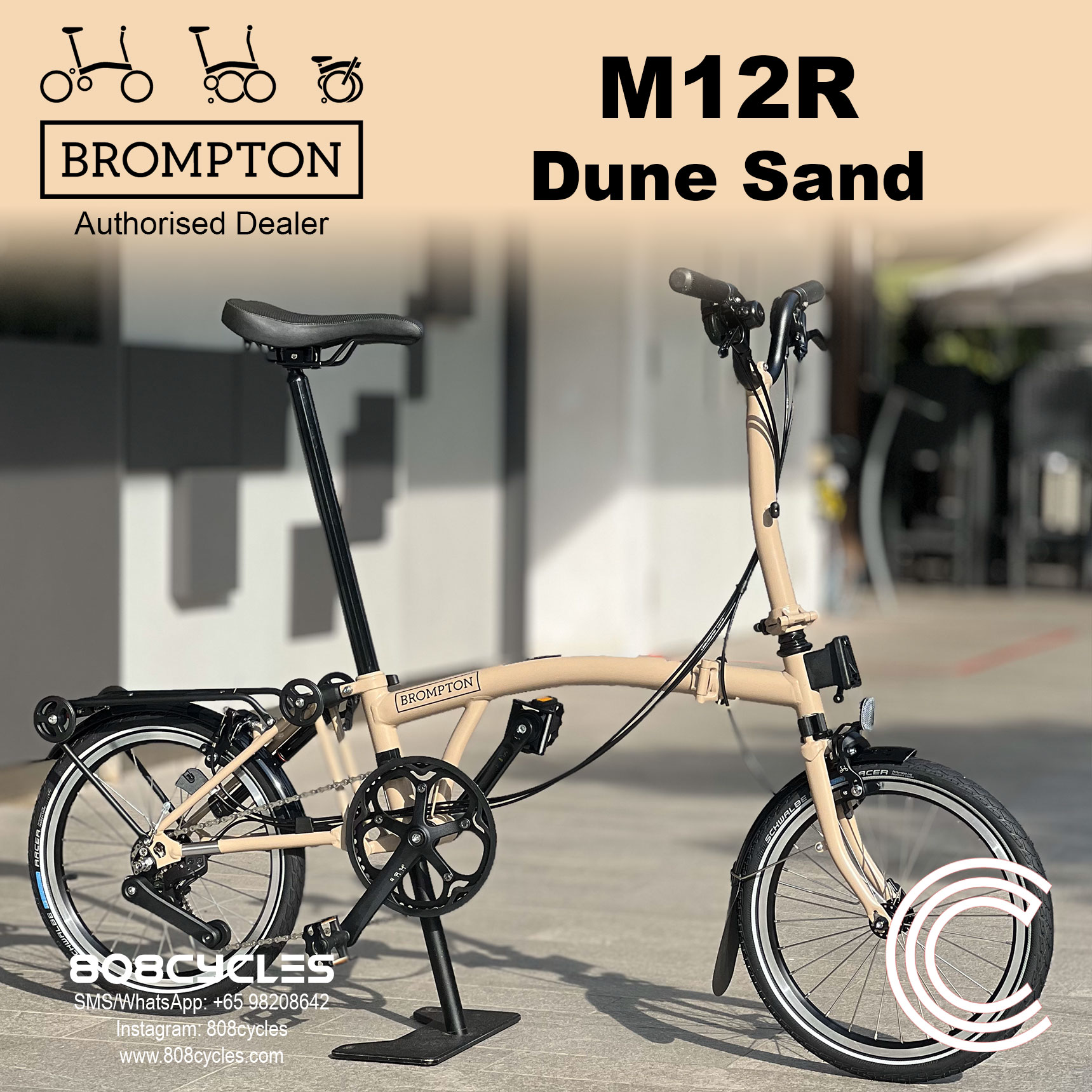 Brompton C Line M12R 12-Speed – Dune Sand - Image 2