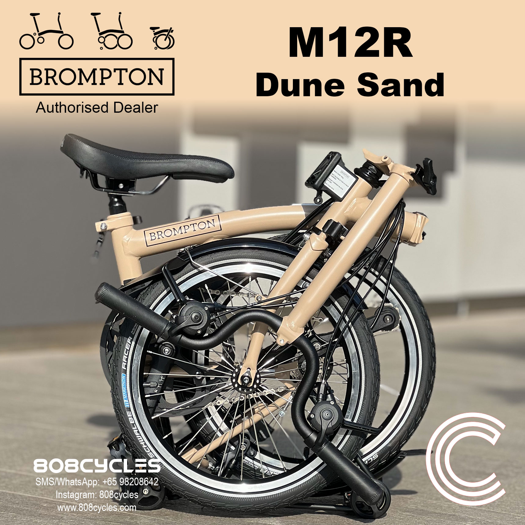 Brompton C Line M12R 12-Speed – Dune Sand - Image 3