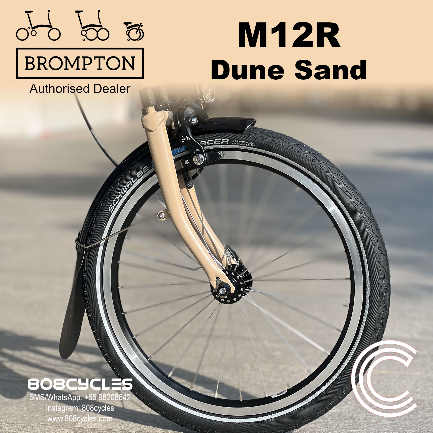 Brompton C Line M12R 12-Speed – Dune Sand - Image 6