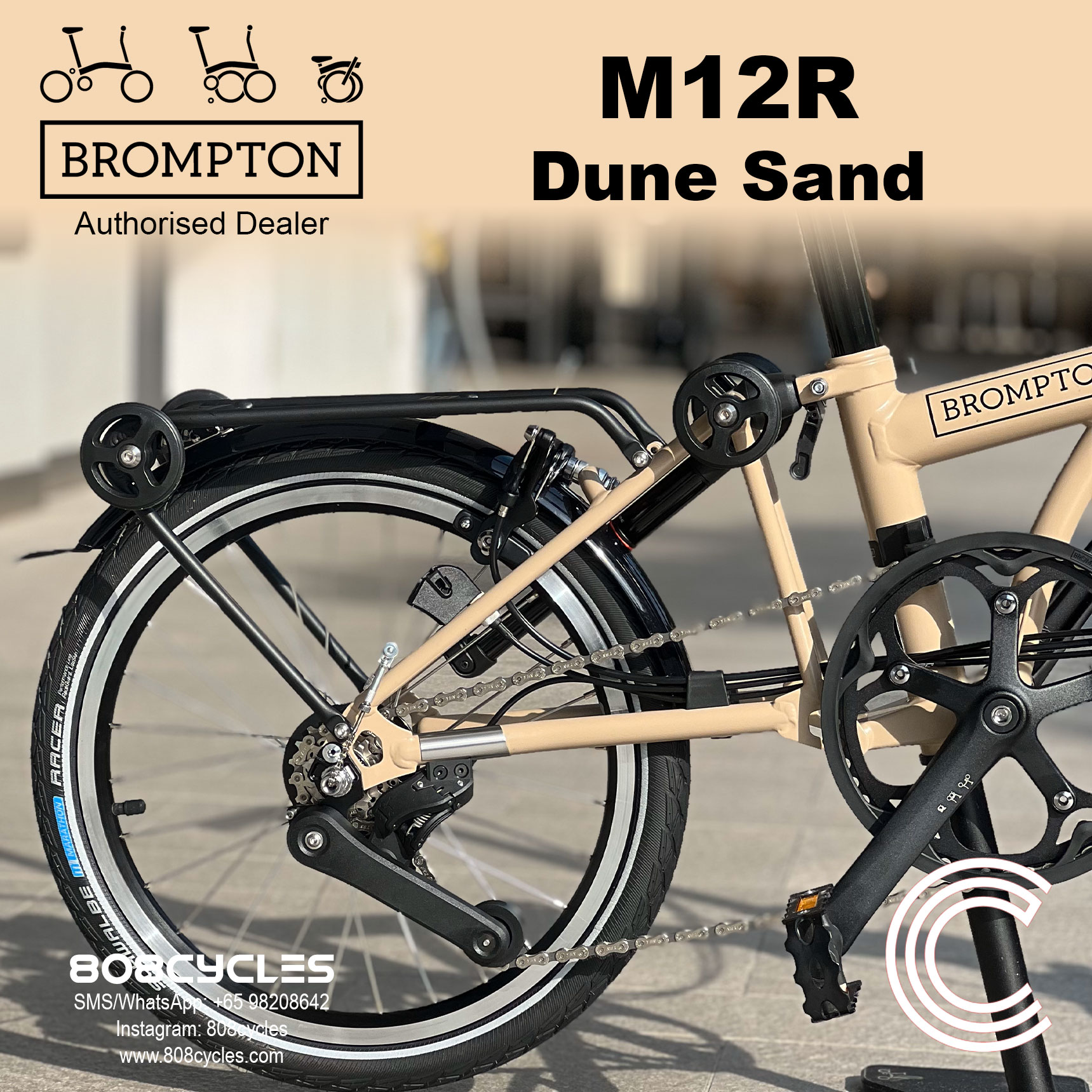 Brompton C Line M12R 12-Speed – Dune Sand - Image 8
