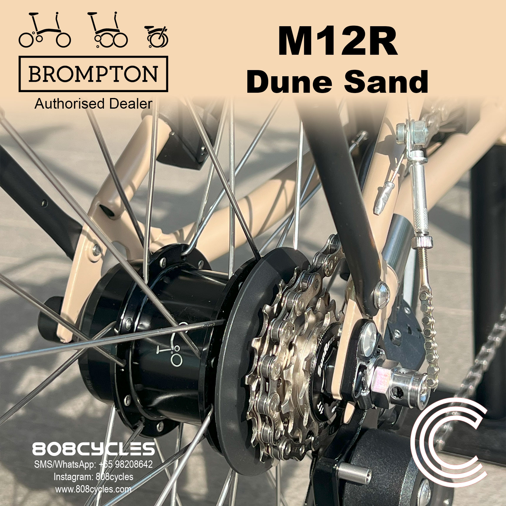 Brompton C Line M12R 12-Speed – Dune Sand - Image 9