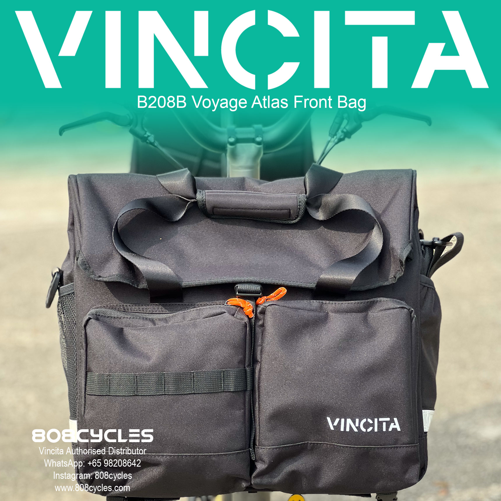 Vincita B208B Voyage Atlas 27L Front Bag for Brompton - Image 2