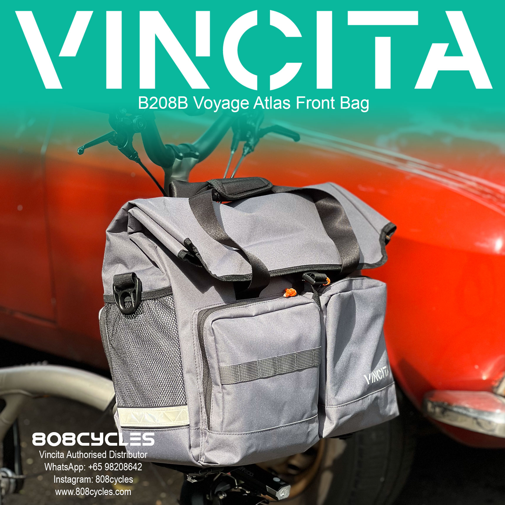 Vincita B208B Voyage Atlas 27L Front Bag for Brompton - Image 8