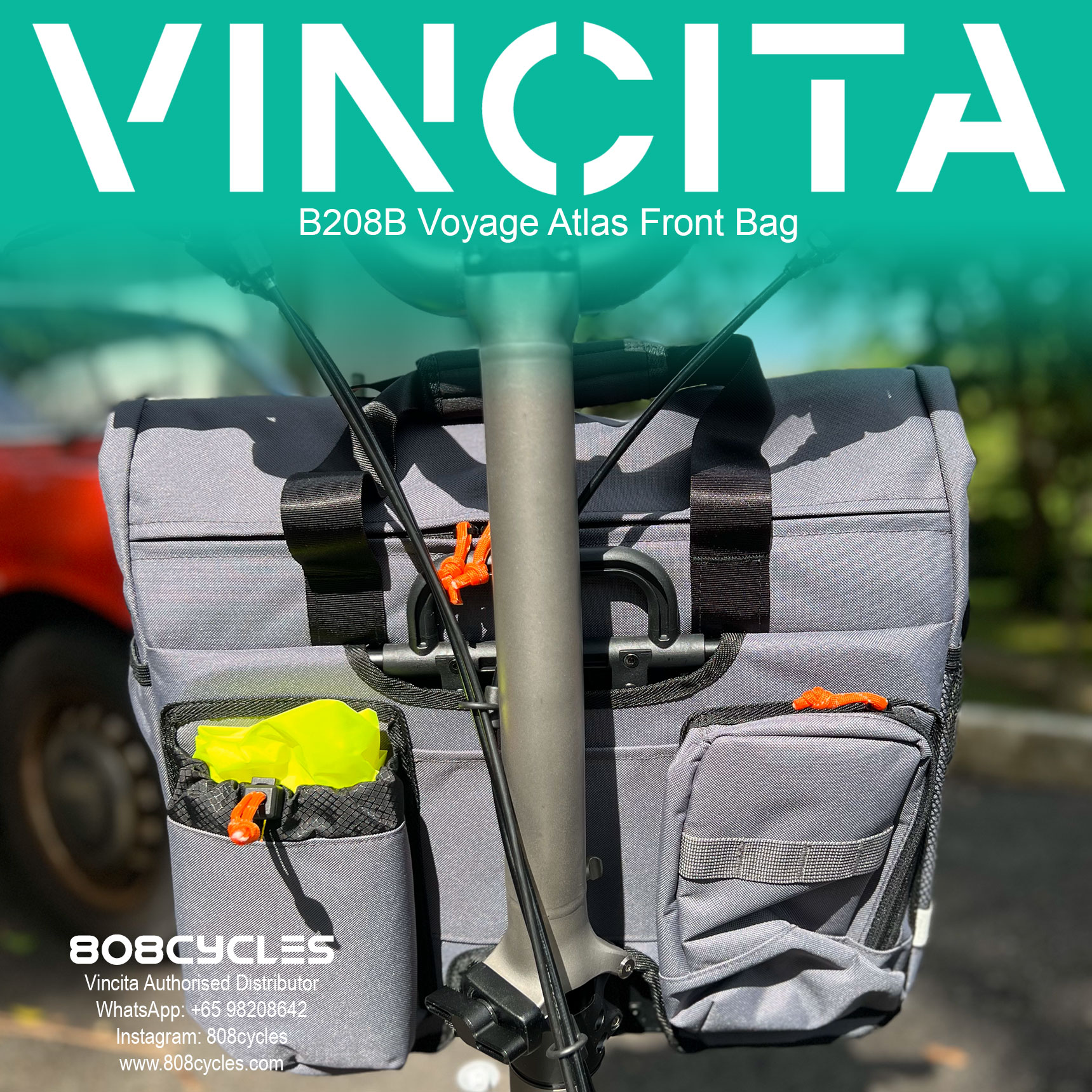 Vincita B208B Voyage Atlas 27L Front Bag for Brompton - Image 6