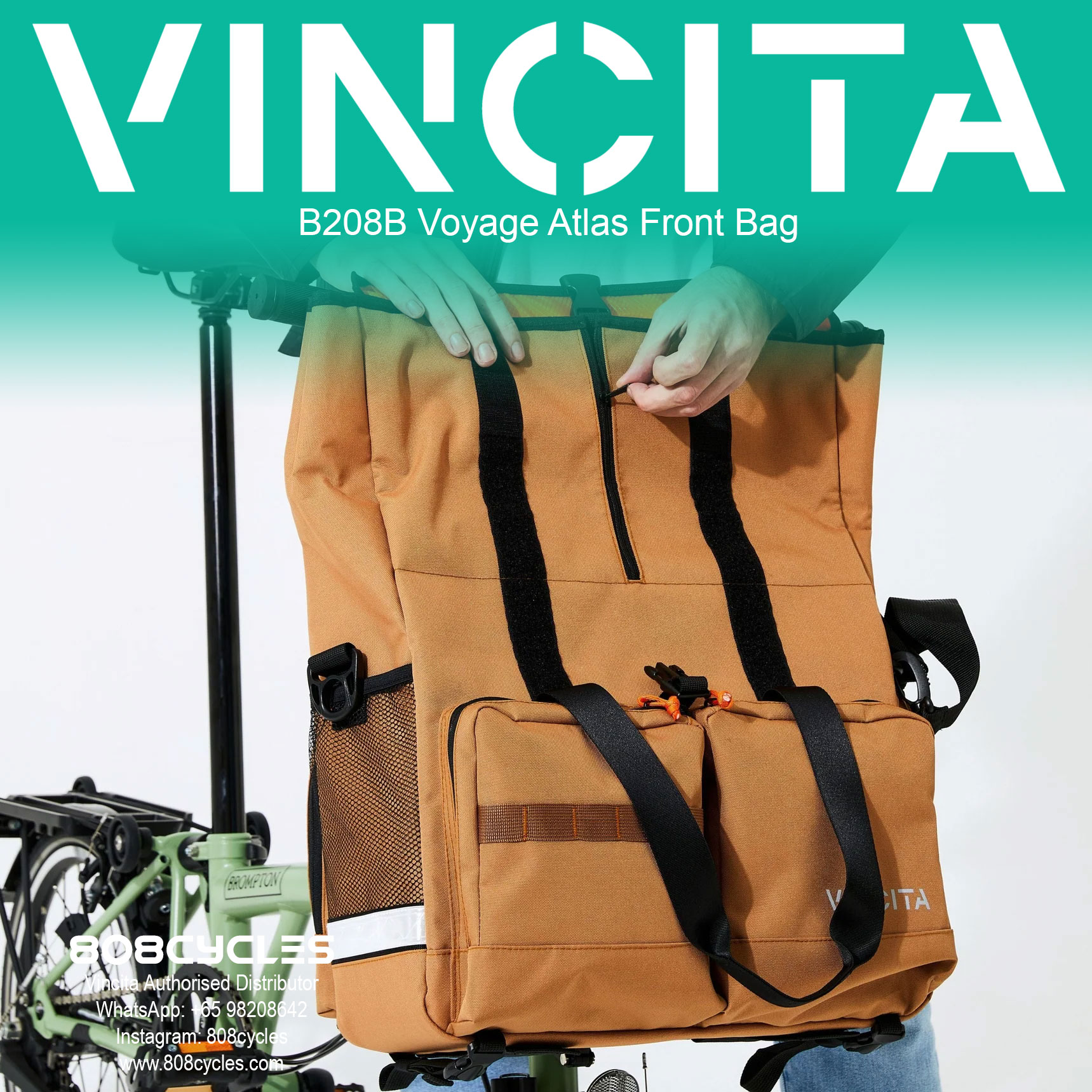 Vincita B208B Voyage Atlas 27L Front Bag for Brompton - Image 21