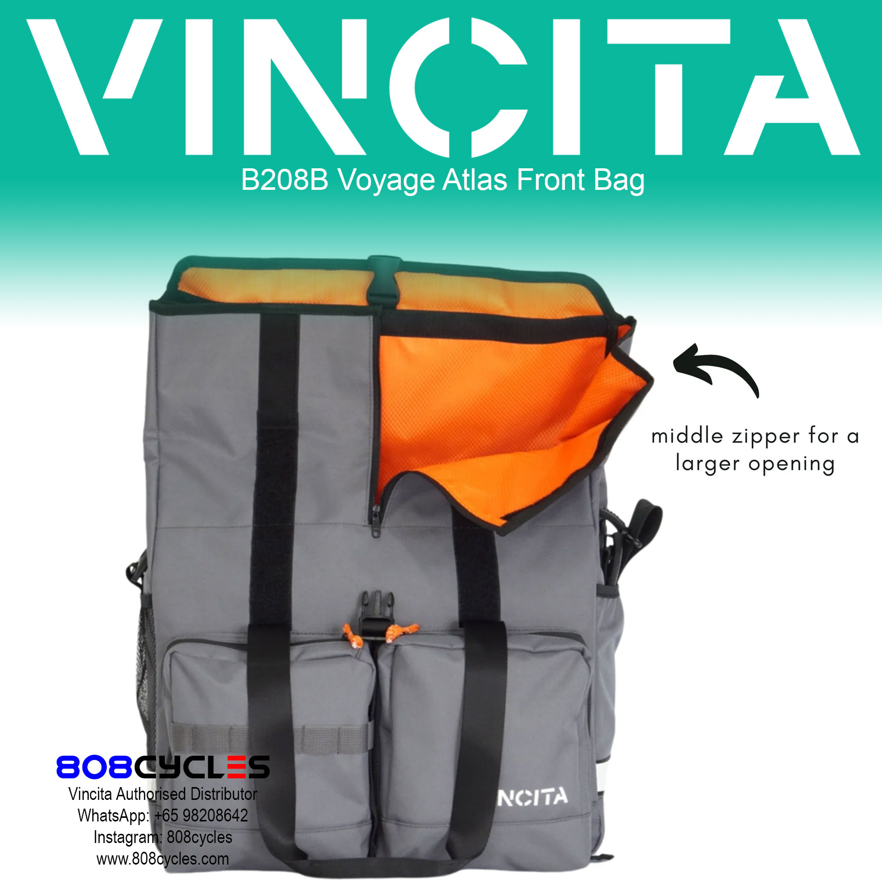 Vincita B208B Voyage Atlas 27L Front Bag for Brompton - Image 22