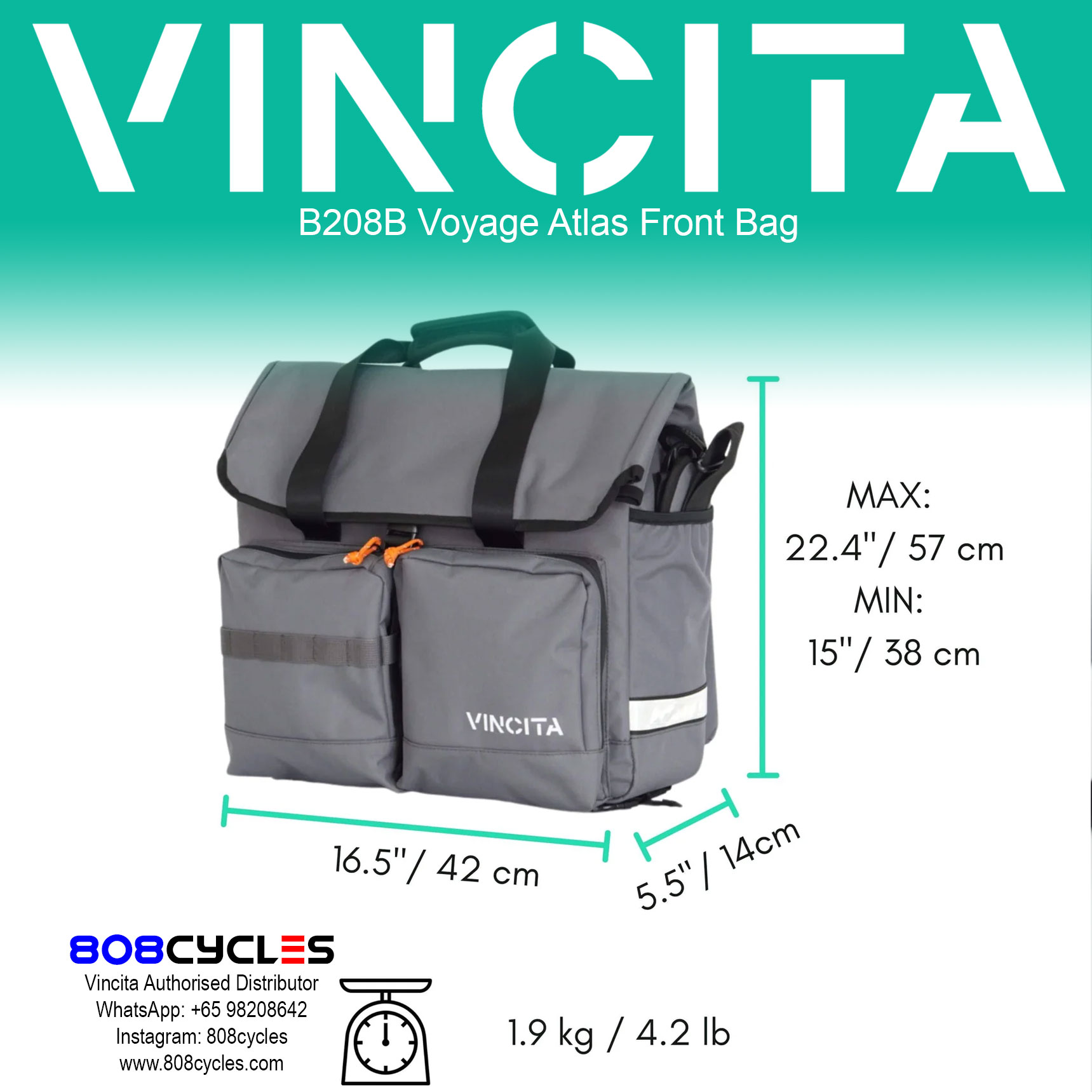 Vincita B208B Voyage Atlas 27L Front Bag for Brompton - Image 26
