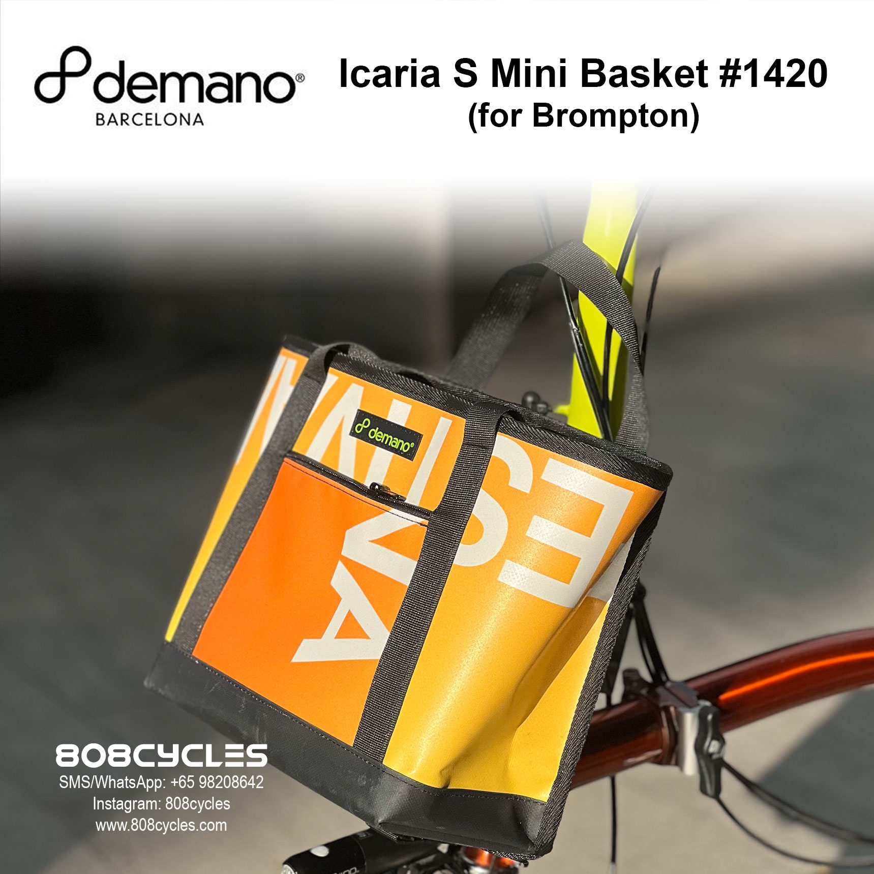 Demano Icaria S (#1420) Mini Front Basket Bag for Brompton