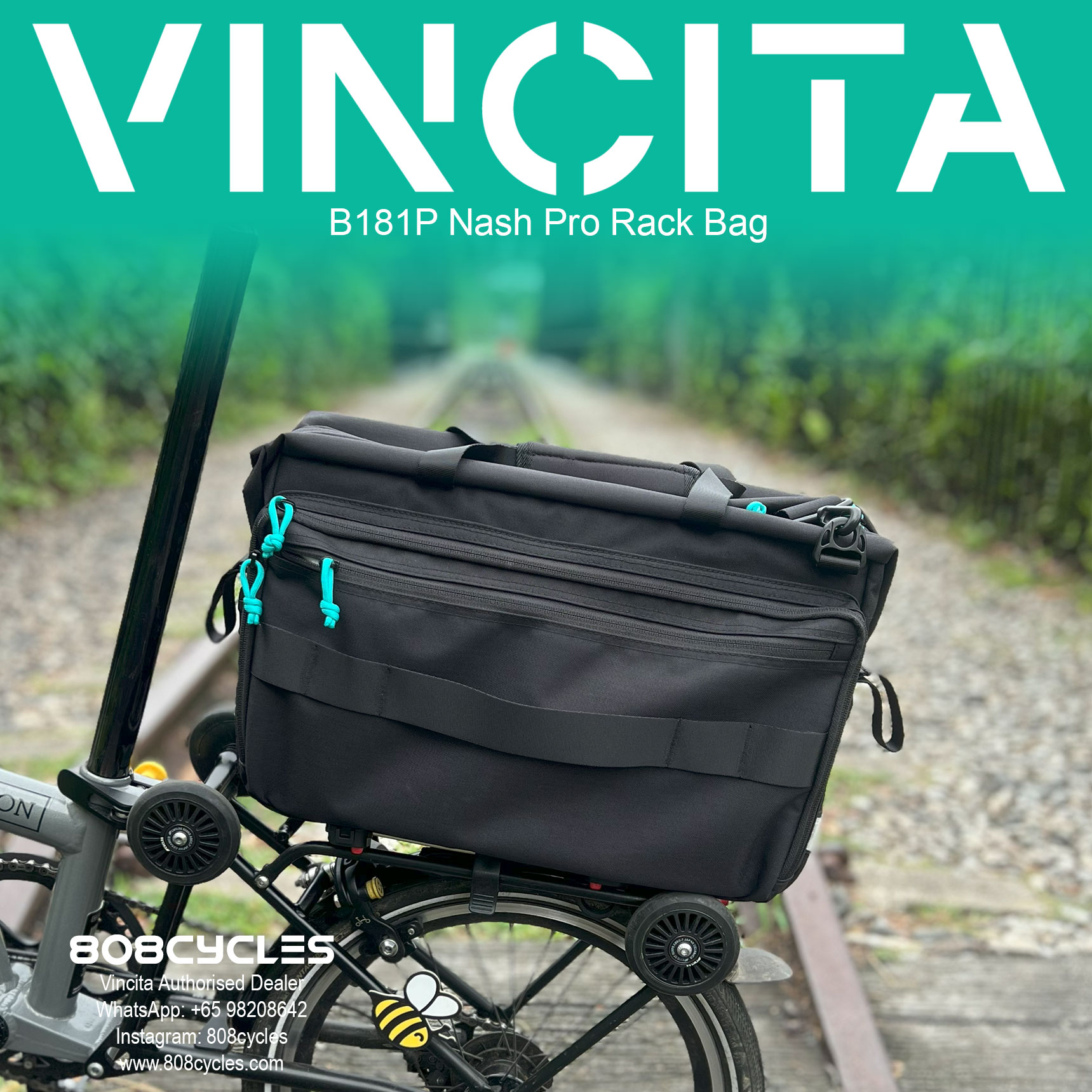 Vincita B181P Nash Pro 18.5L Rear Rack Bag for Brompton - Image 4
