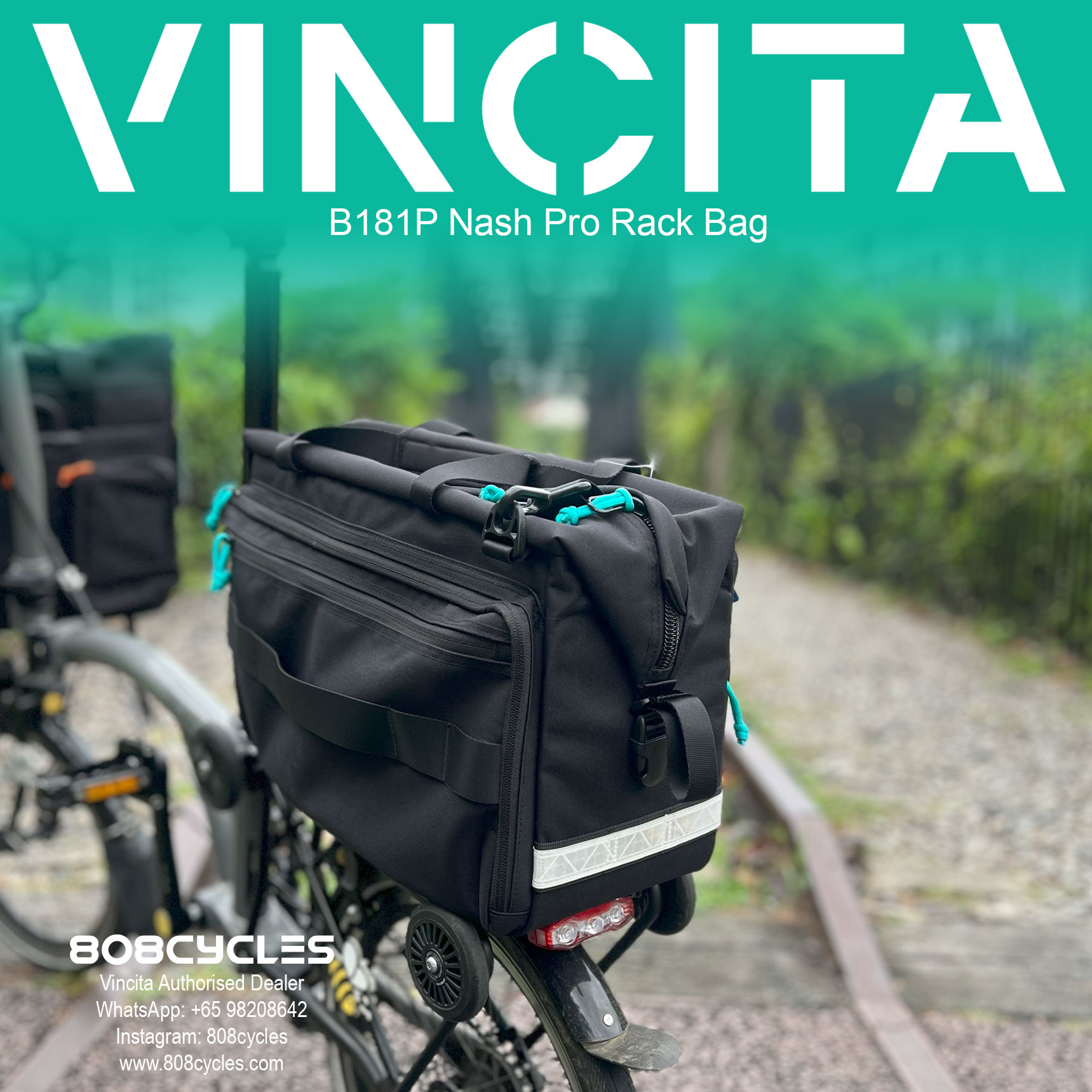 Vincita B181P Nash Pro 18.5L Rear Rack Bag for Brompton - Image 5