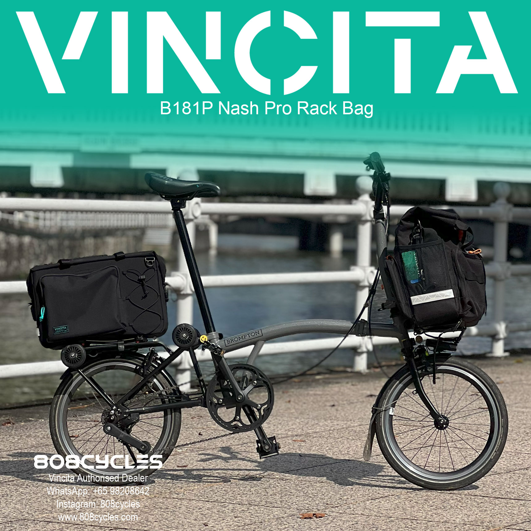 Vincita B181P Nash Pro 18.5L Rear Rack Bag for Brompton - Image 8
