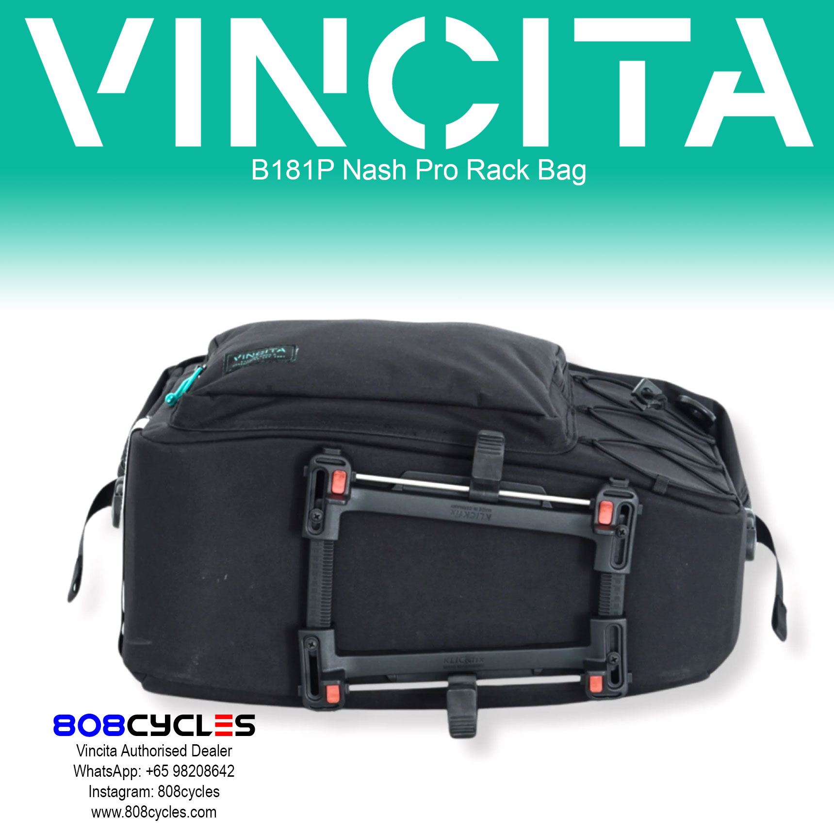 Vincita B181P Nash Pro 18.5L Rear Rack Bag for Brompton - Image 10