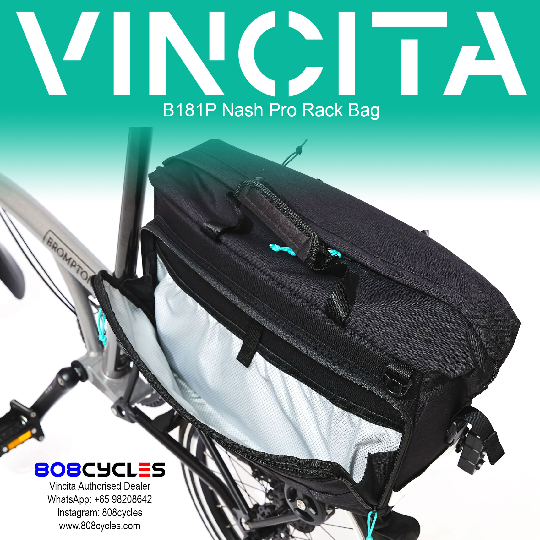 Vincita B181P Nash Pro 18.5L Rear Rack Bag for Brompton - Image 11
