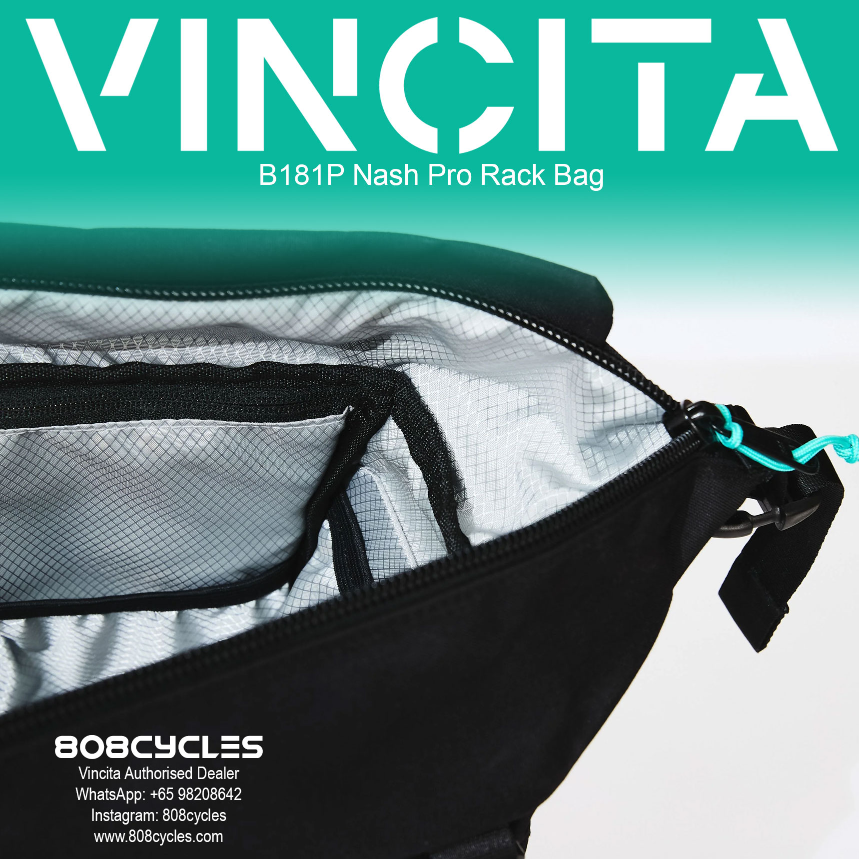 Vincita B181P Nash Pro 18.5L Rear Rack Bag for Brompton - Image 12