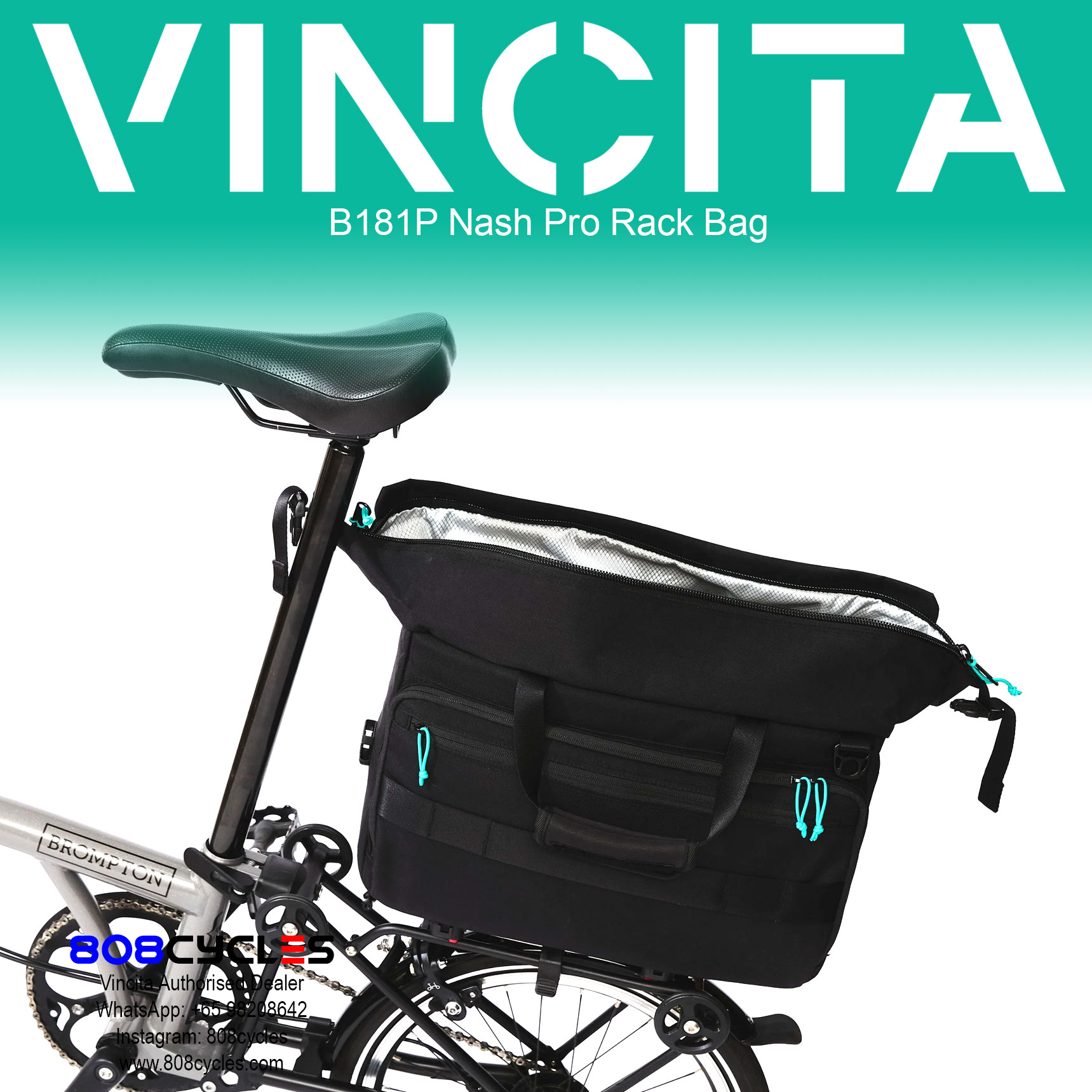 Vincita B181P Nash Pro 18.5L Rear Rack Bag for Brompton - Image 15