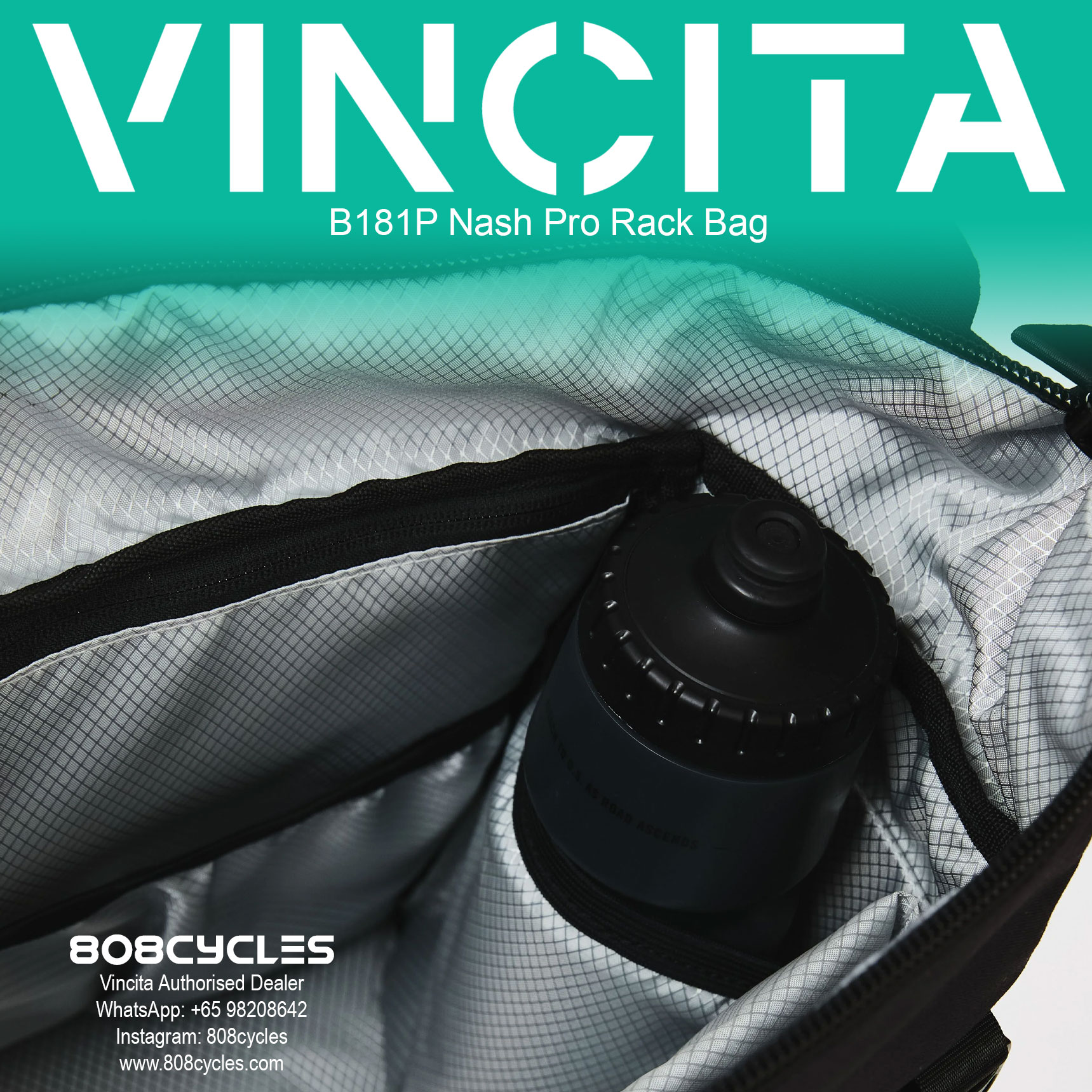 Vincita B181P Nash Pro 18.5L Rear Rack Bag for Brompton - Image 16