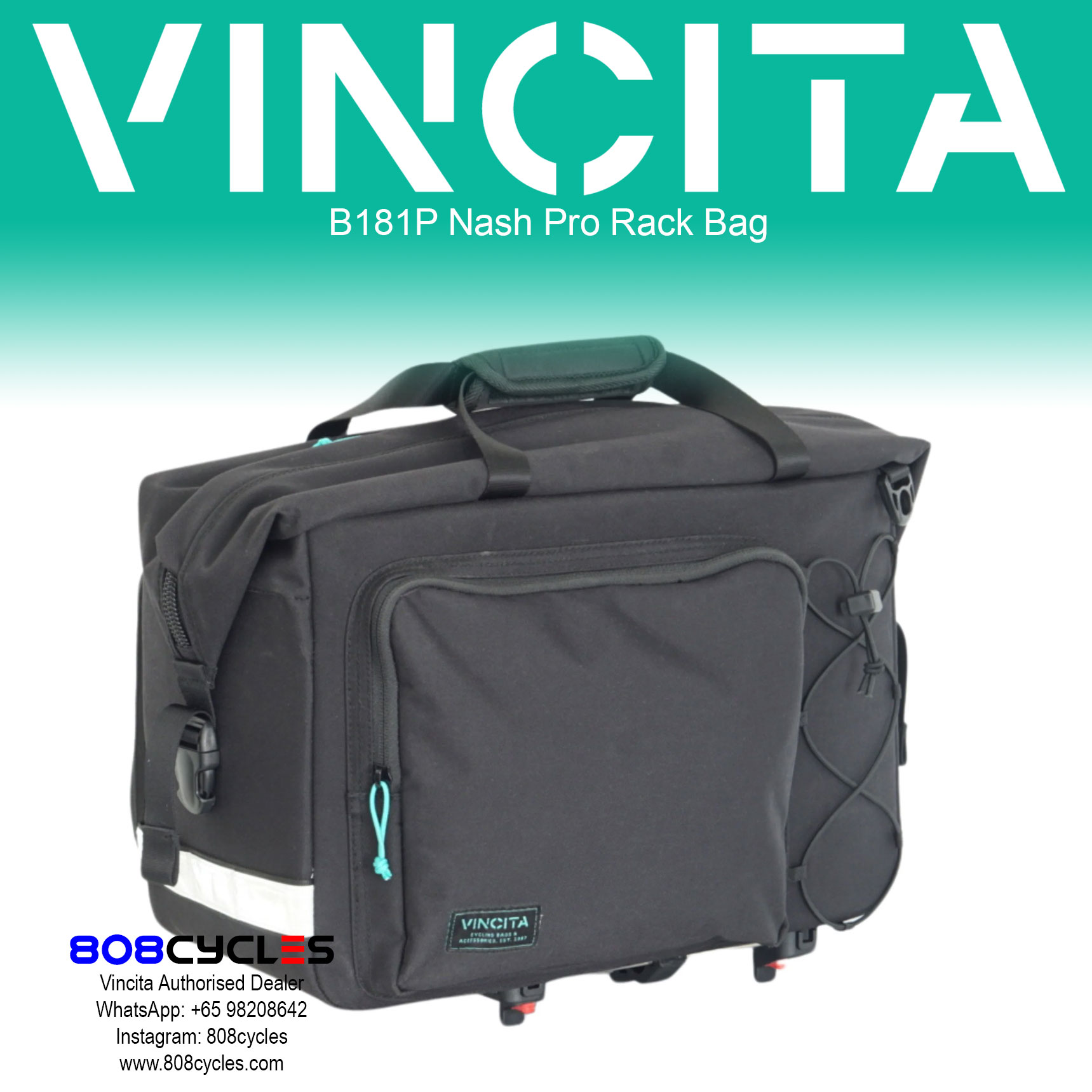 Vincita B181P Nash Pro 18.5L Rear Rack Bag for Brompton - Image 17