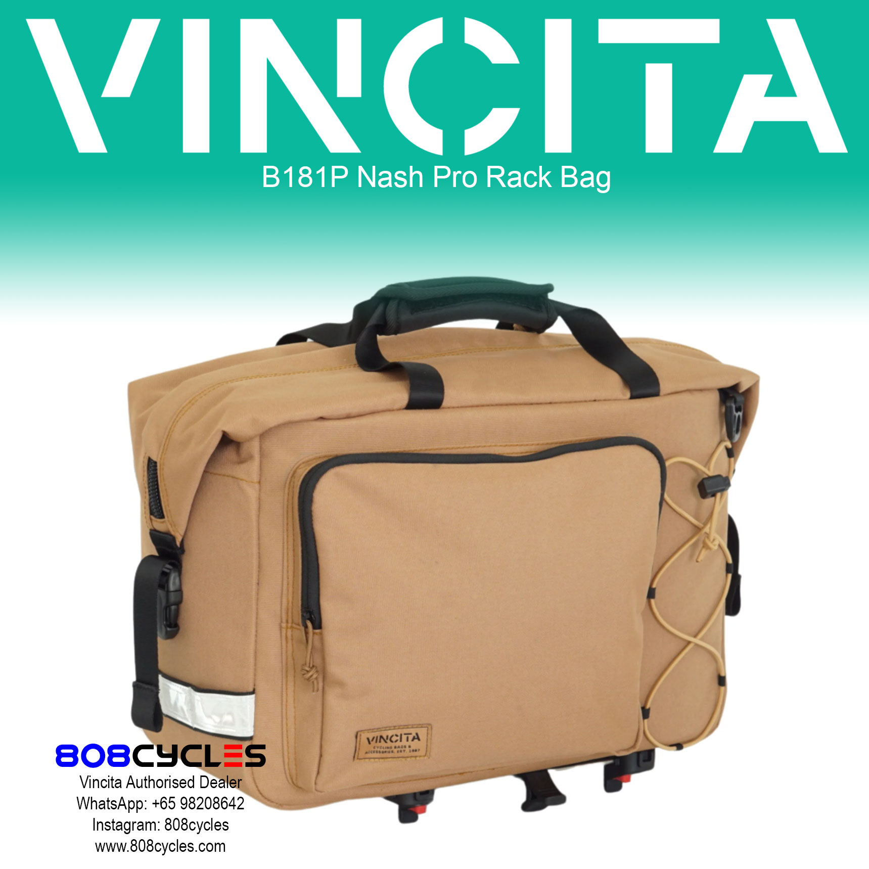 Vincita B181P Nash Pro 18.5L Rear Rack Bag for Brompton - Image 18