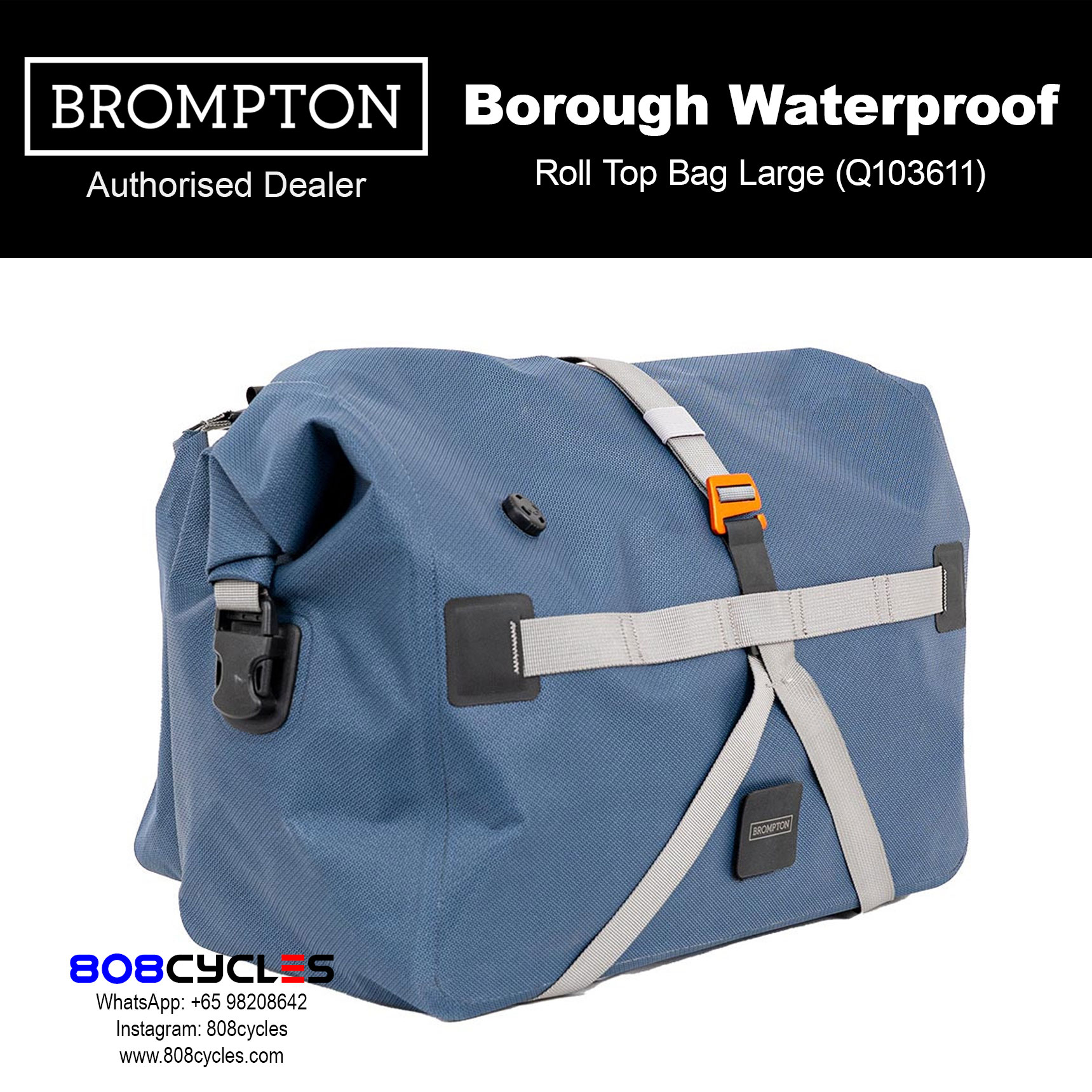 Brompton Borough Waterproof Roll Top Bag Large 25L – Navy (Q103611) - Image 3