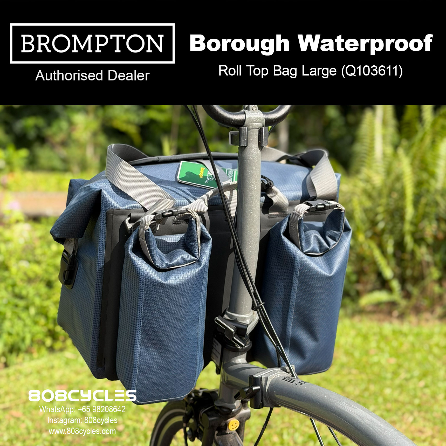 Brompton Borough Waterproof Roll Top Bag Large 25L – Navy (Q103611) - Image 9
