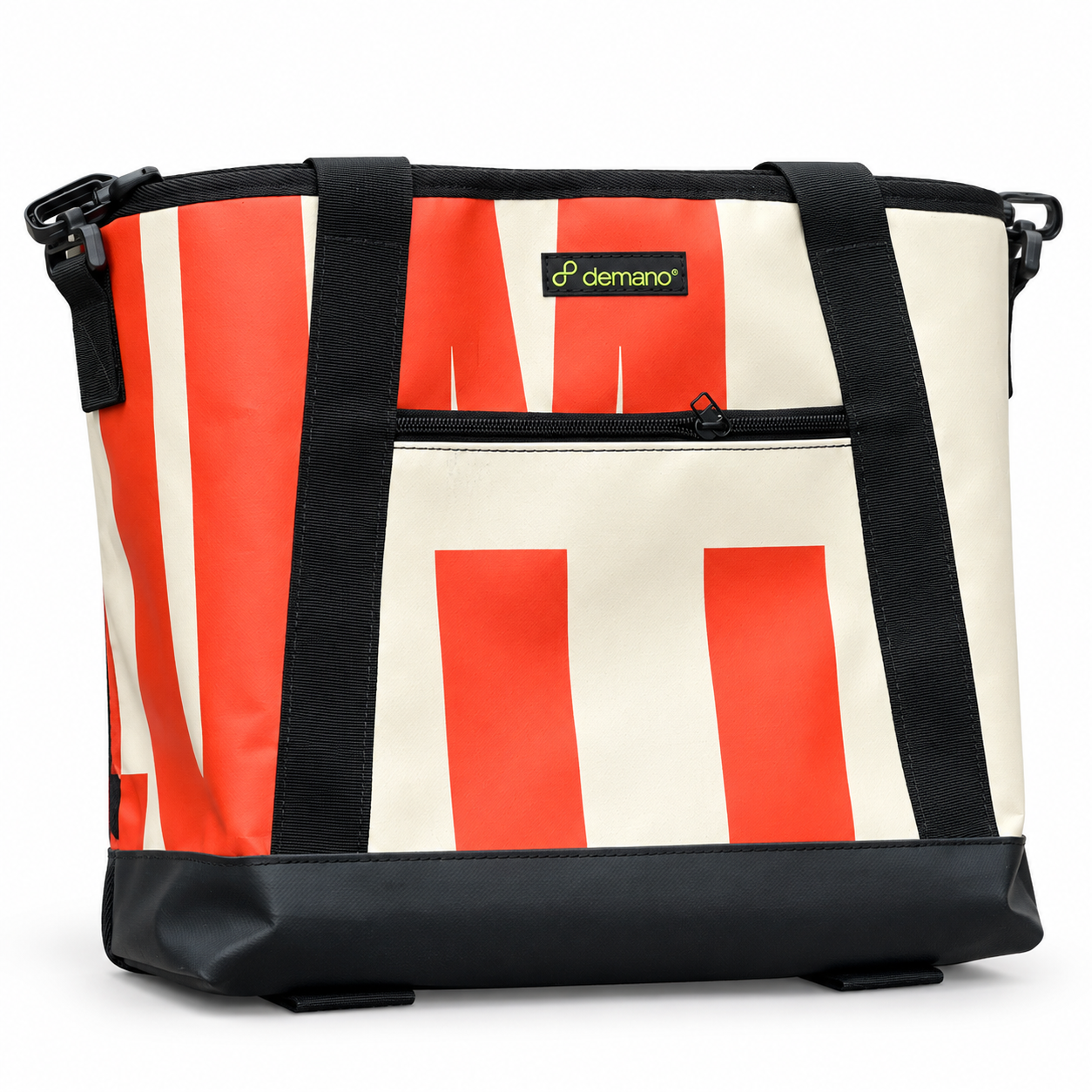 Demano Icaria L 1614 front tote bag for Brompton in red, white and black
