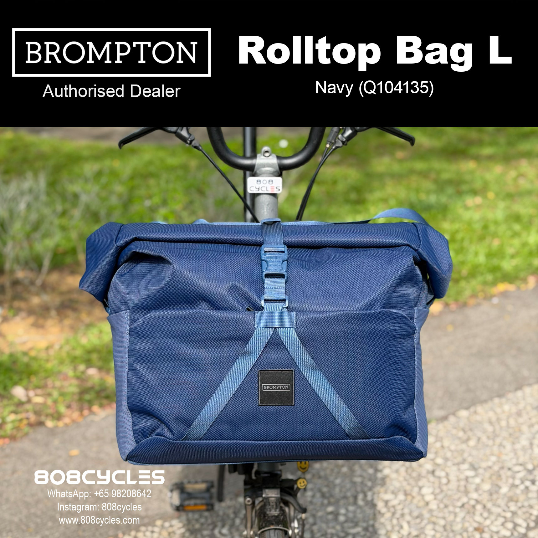 Brompton Rolltop Bag Large 28L – Navy, Olive or Plum - Image 6