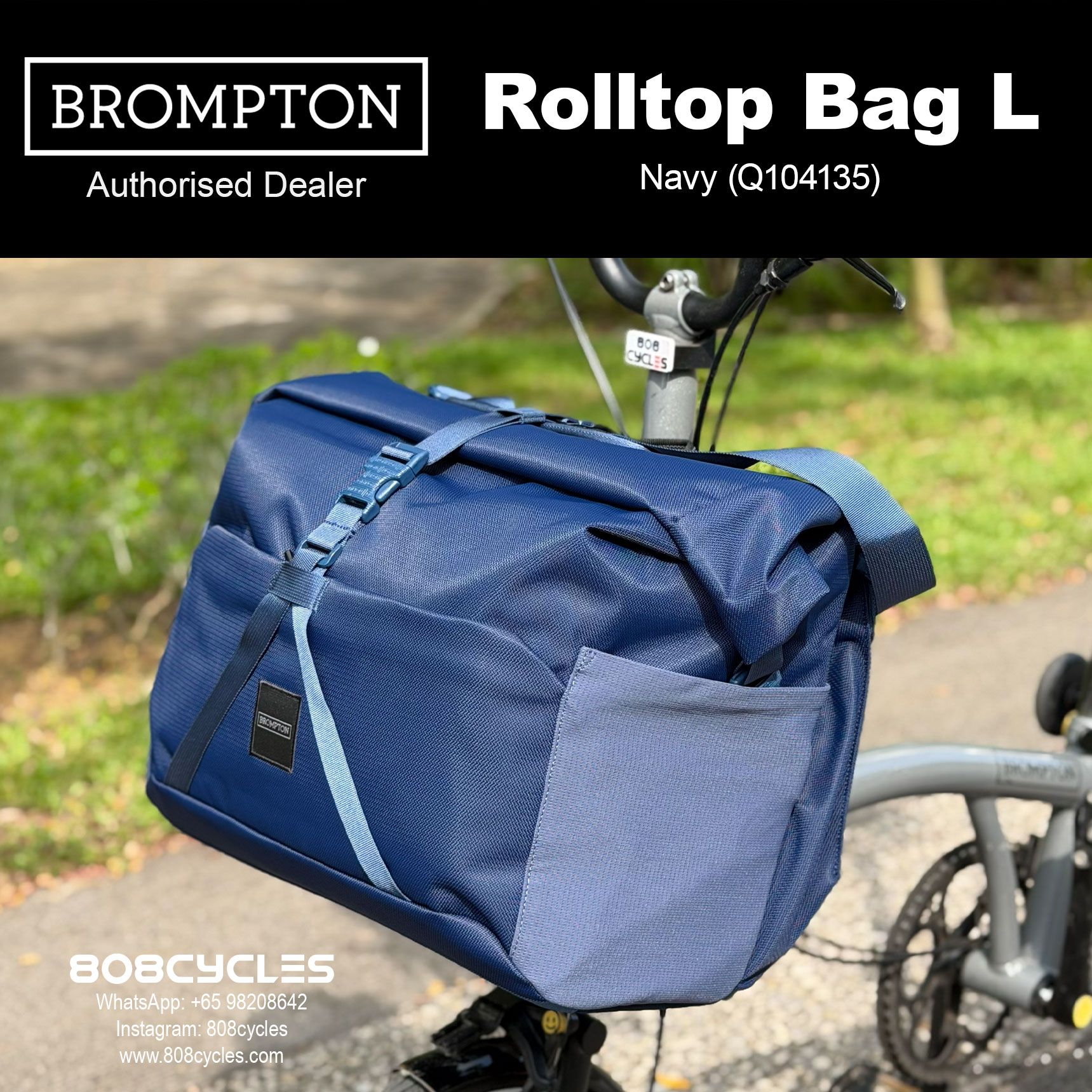 Brompton Rolltop Bag Large 28L – Navy, Olive or Plum - Image 7
