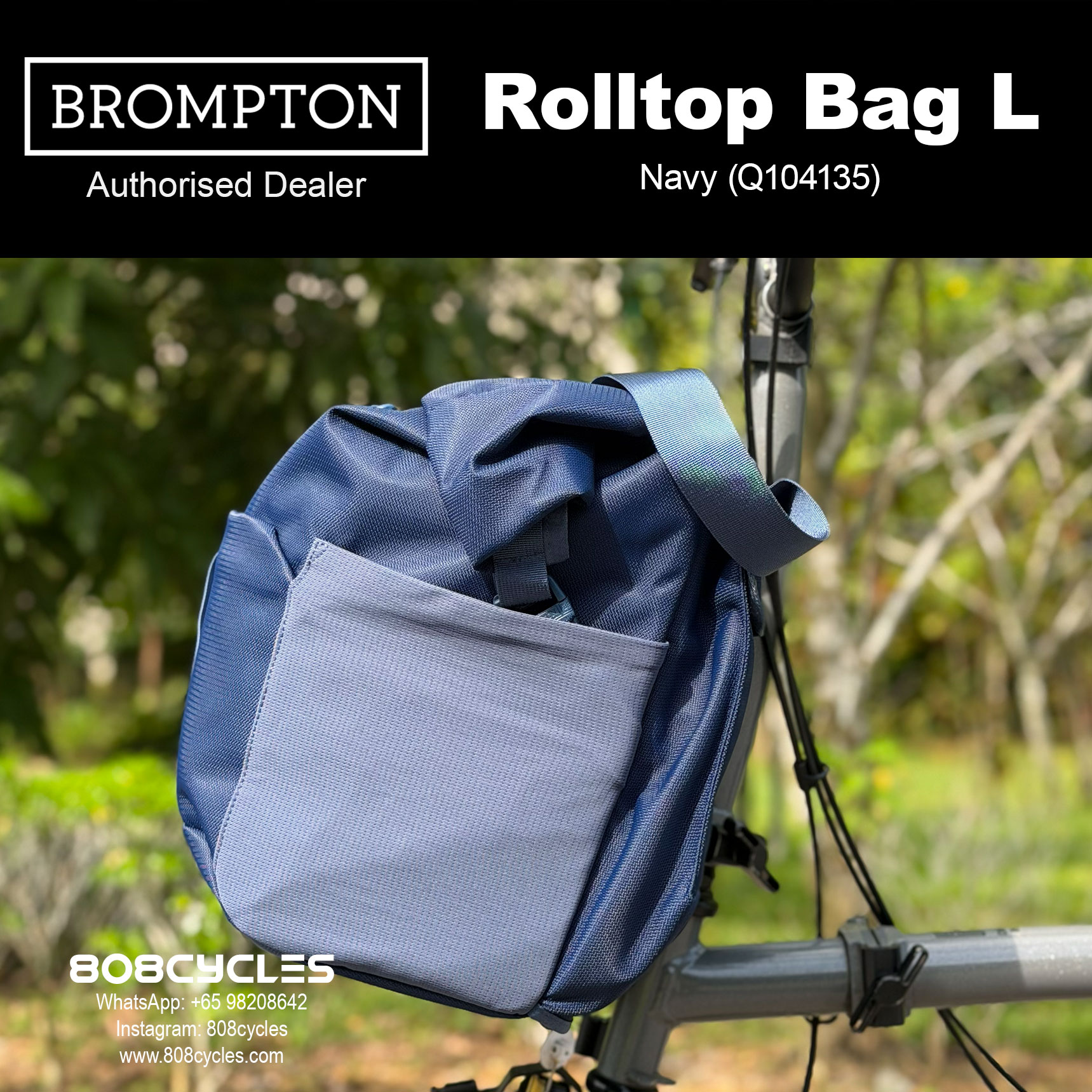 Brompton Rolltop Bag Large 28L – Navy, Olive or Plum - Image 8