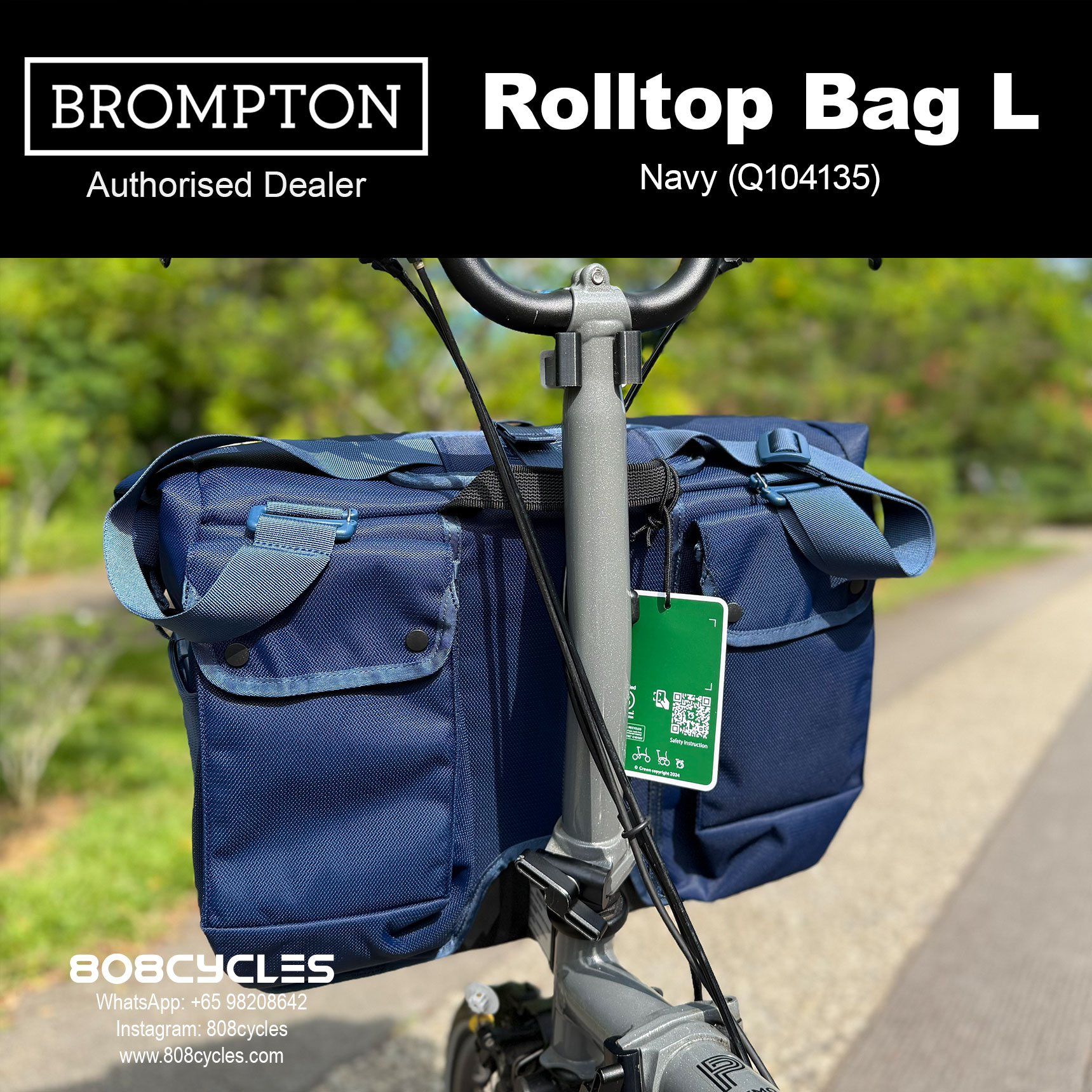 Brompton Rolltop Bag Large 28L – Navy, Olive or Plum - Image 9