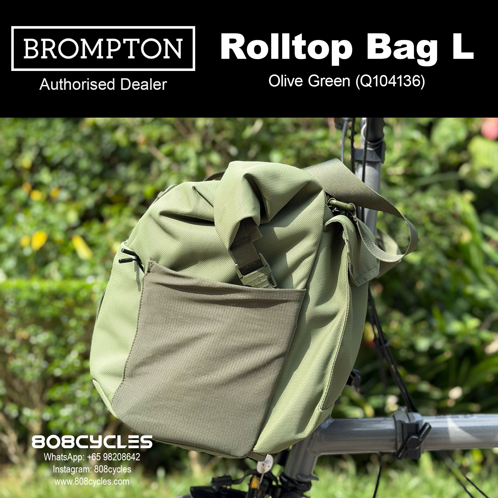 Brompton Rolltop Bag Large 28L – Navy, Olive or Plum - Image 3