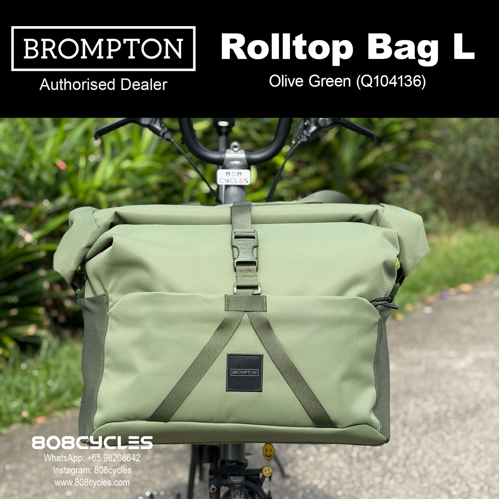 Brompton Rolltop Bag Large 28L – Navy, Olive or Plum - Image 4