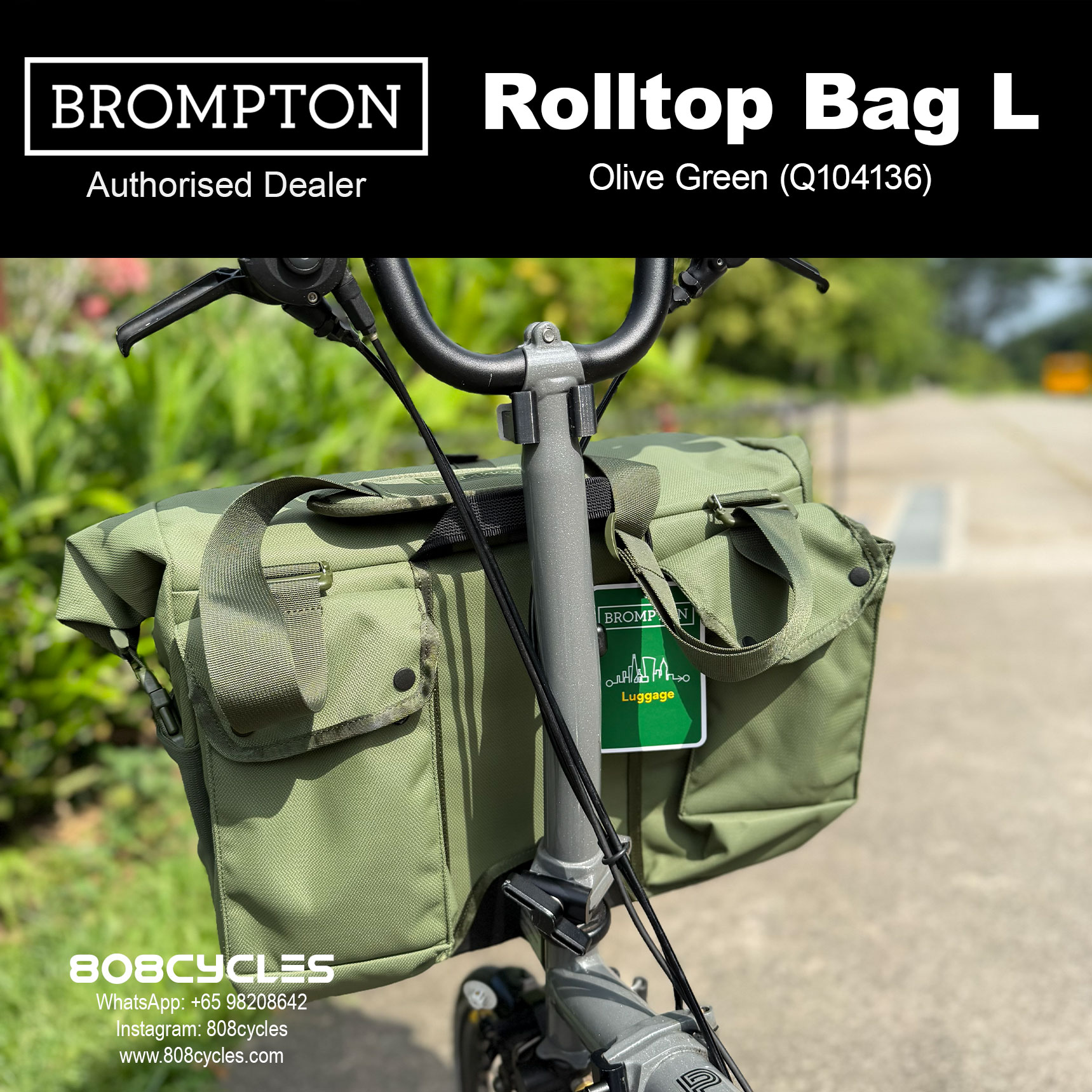 Brompton Rolltop Bag Large 28L – Navy, Olive or Plum - Image 5