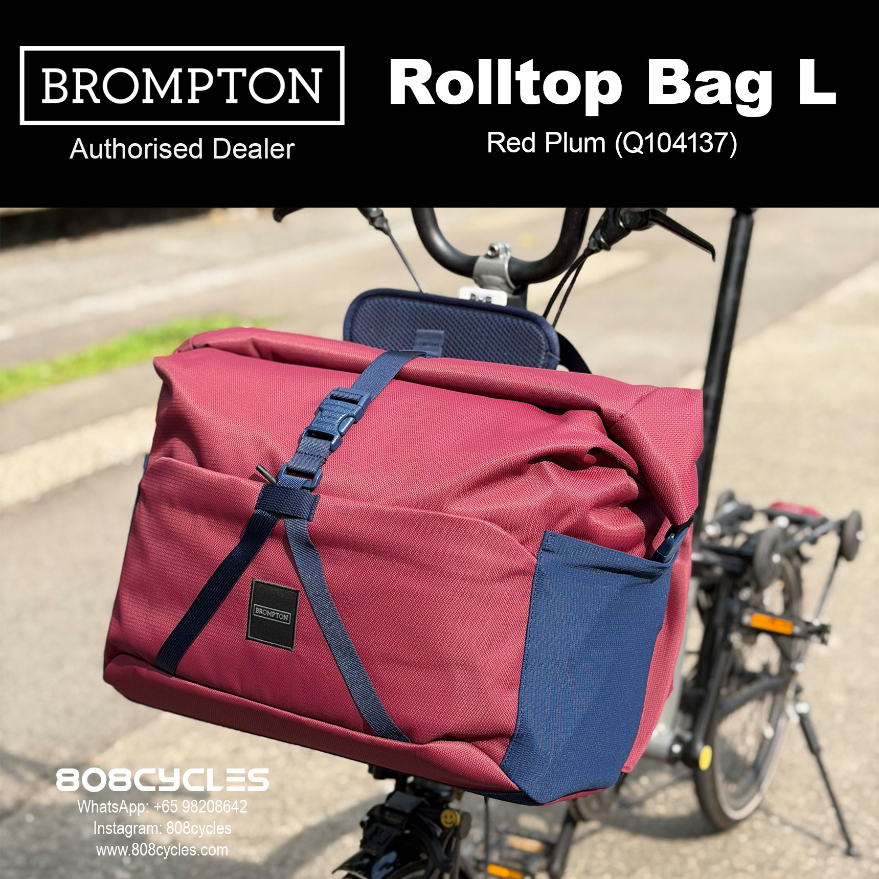 Brompton Rolltop Bag Large 28L – Navy, Olive or Plum - Image 10