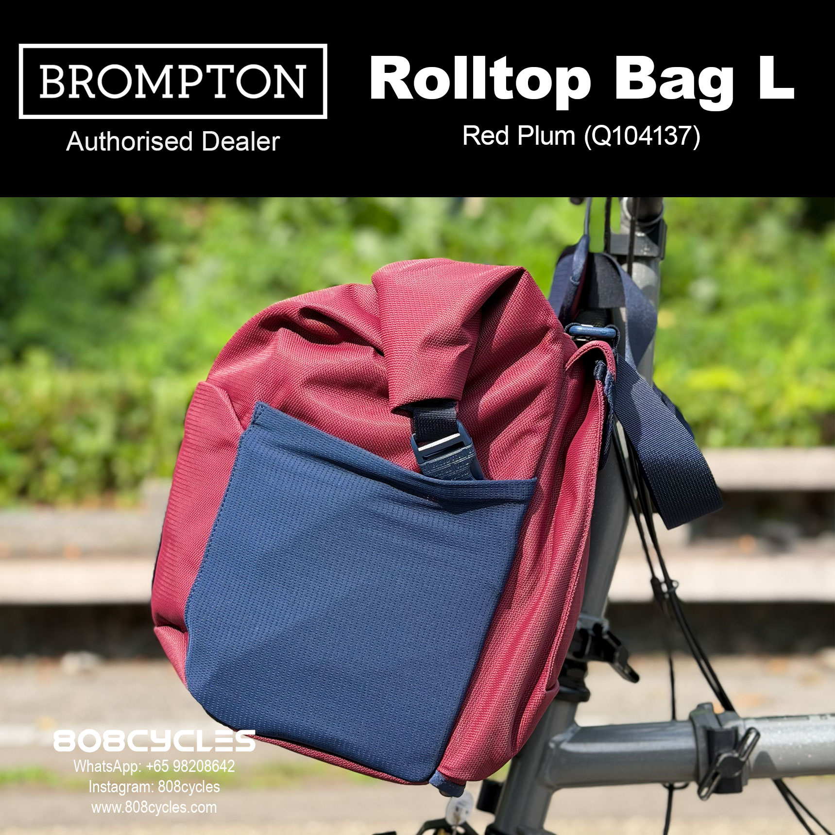 Brompton Rolltop Bag Large 28L – Navy, Olive or Plum - Image 11