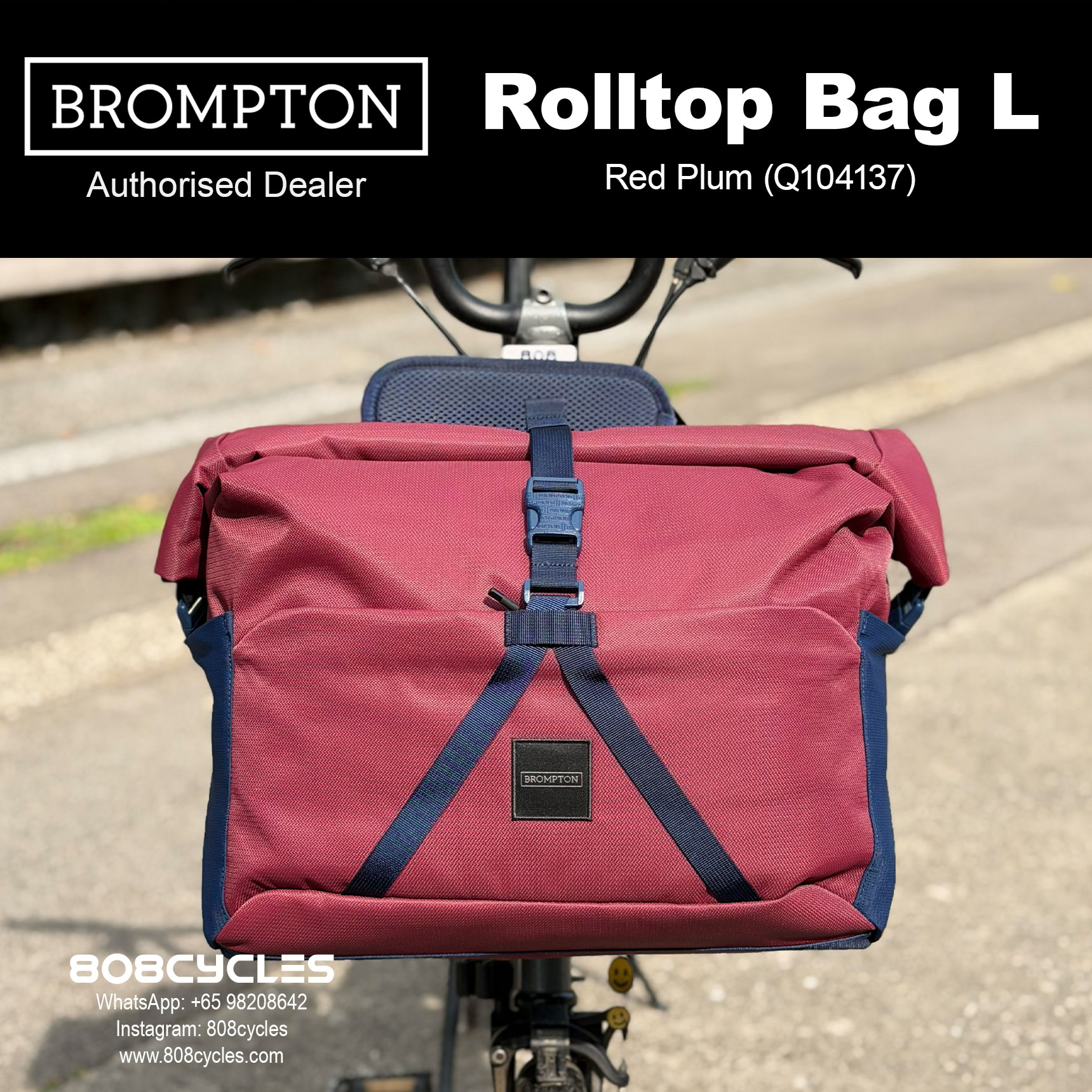 Brompton Rolltop Bag Large 28L – Navy, Olive or Plum - Image 12