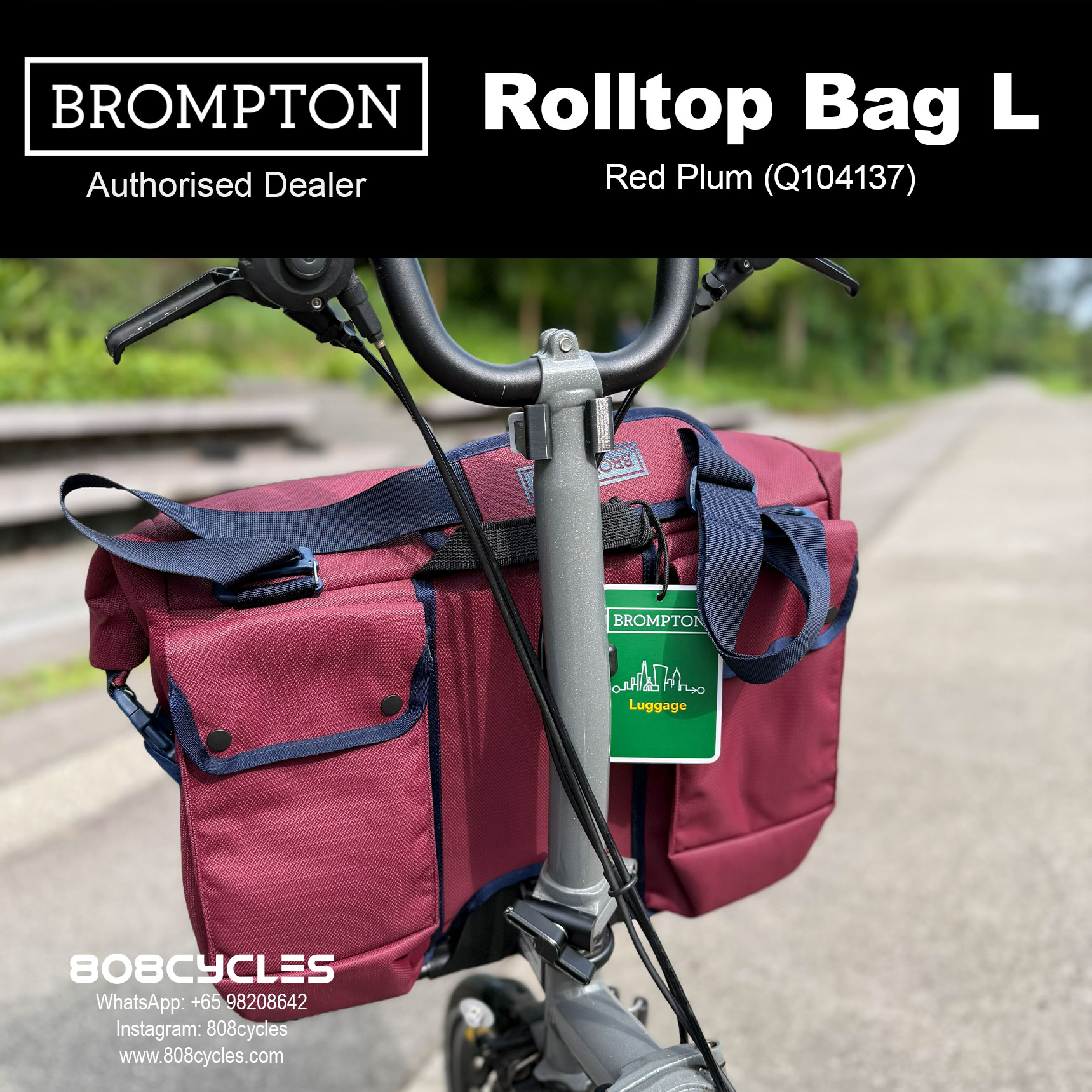 Brompton Rolltop Bag Large 28L – Navy, Olive or Plum - Image 13